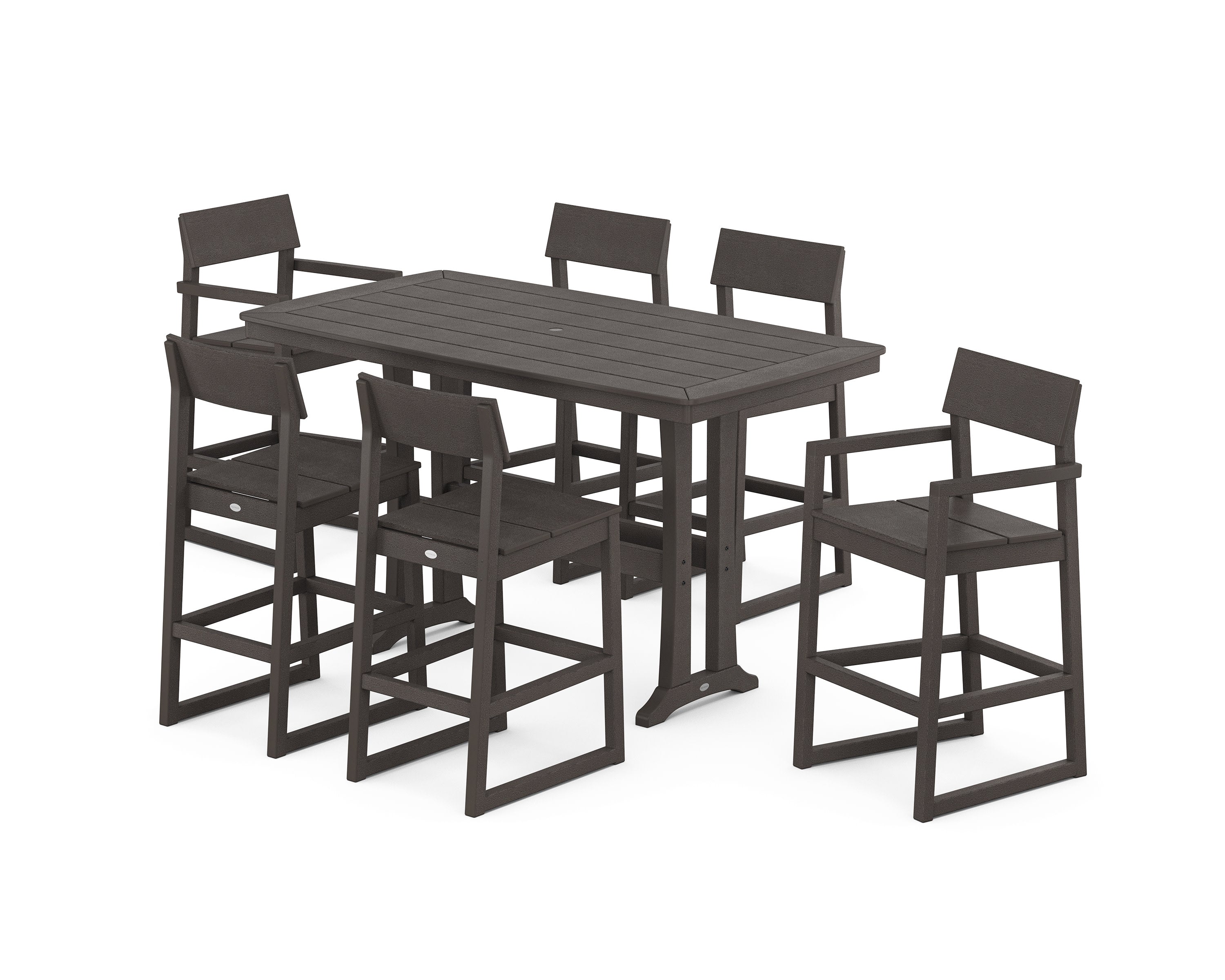 EDGE 7-Piece Bar Set with Trestle Legs in Vintage Coffee