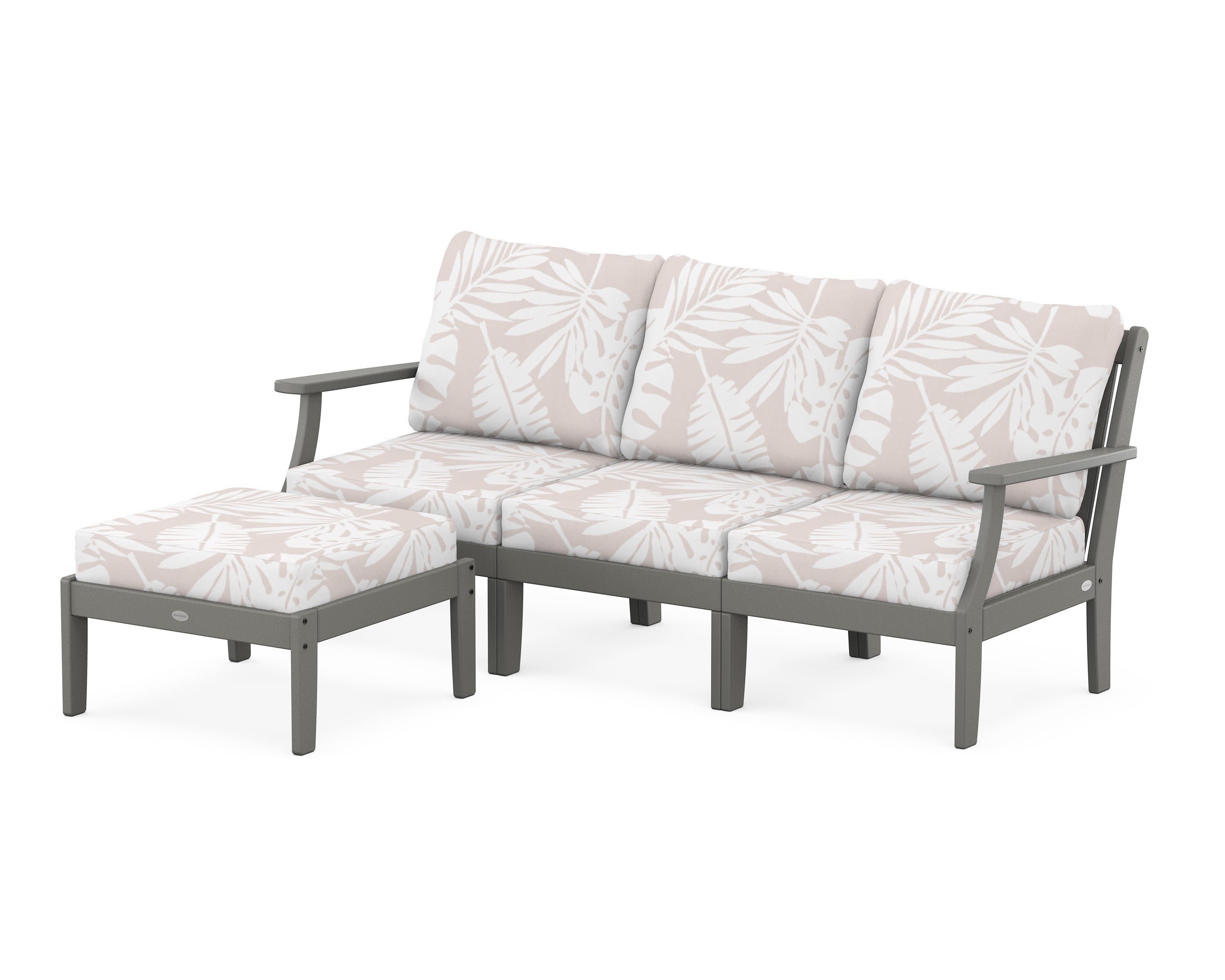 Braxton Modular 4-Piece Deep Seating Set with Ottoman in Slate Grey / Leaf Dune Burlap