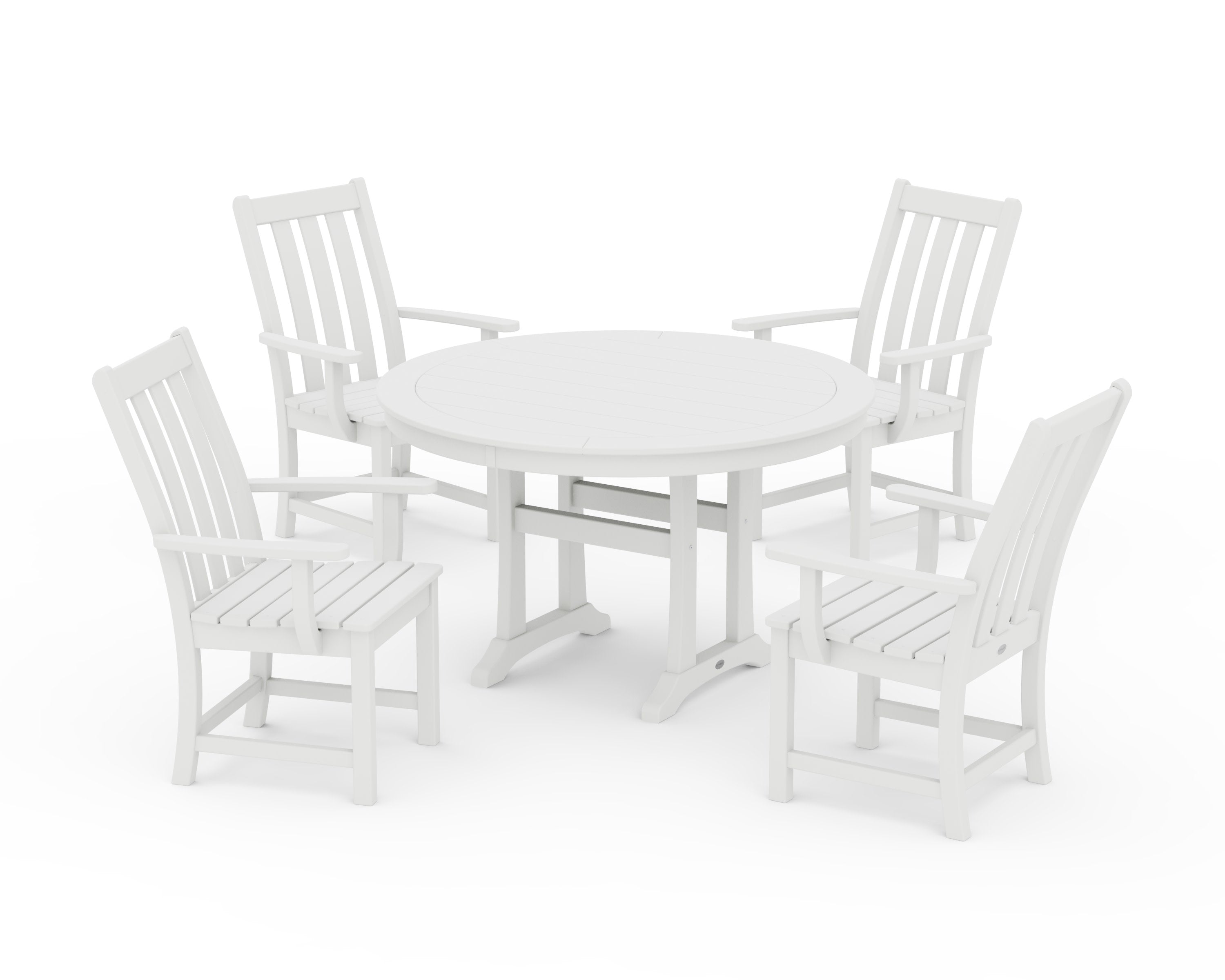 Vineyard 5-Piece Round Dining Set with Trestle Legs in White