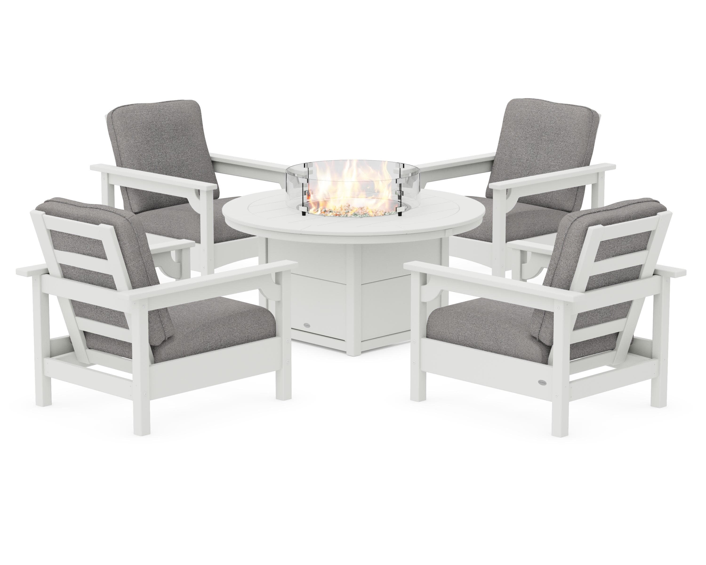 Club 5-Piece Conversation Set with Fire Pit Table in Vintage White / Grey Mist