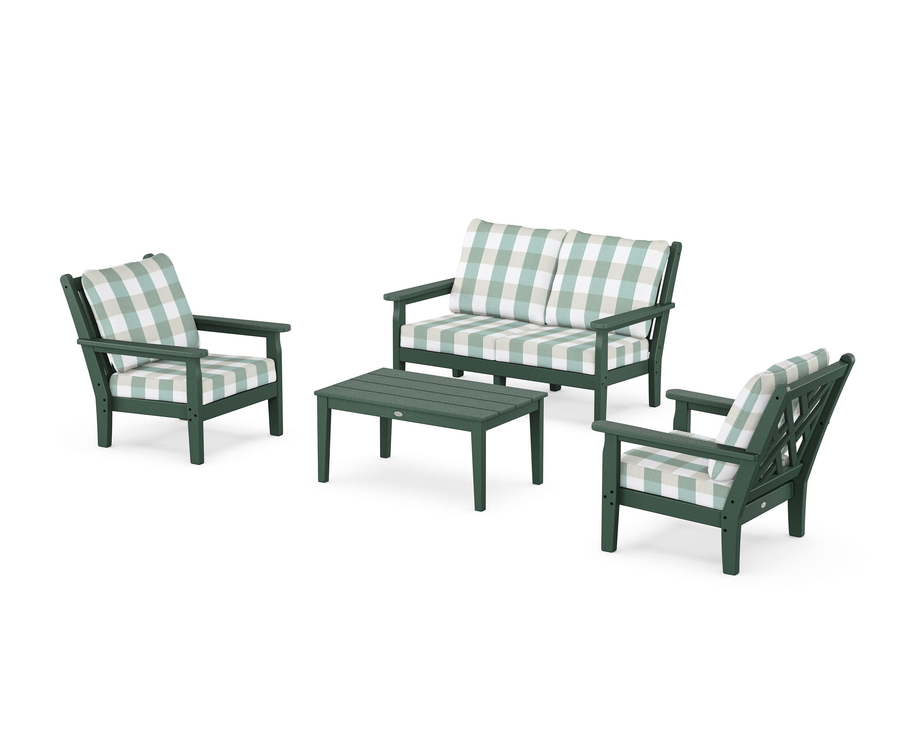 Chippendale 4-Piece Deep Seating Set with Loveseat in Green / Buffalo Plaid Glacier Spa