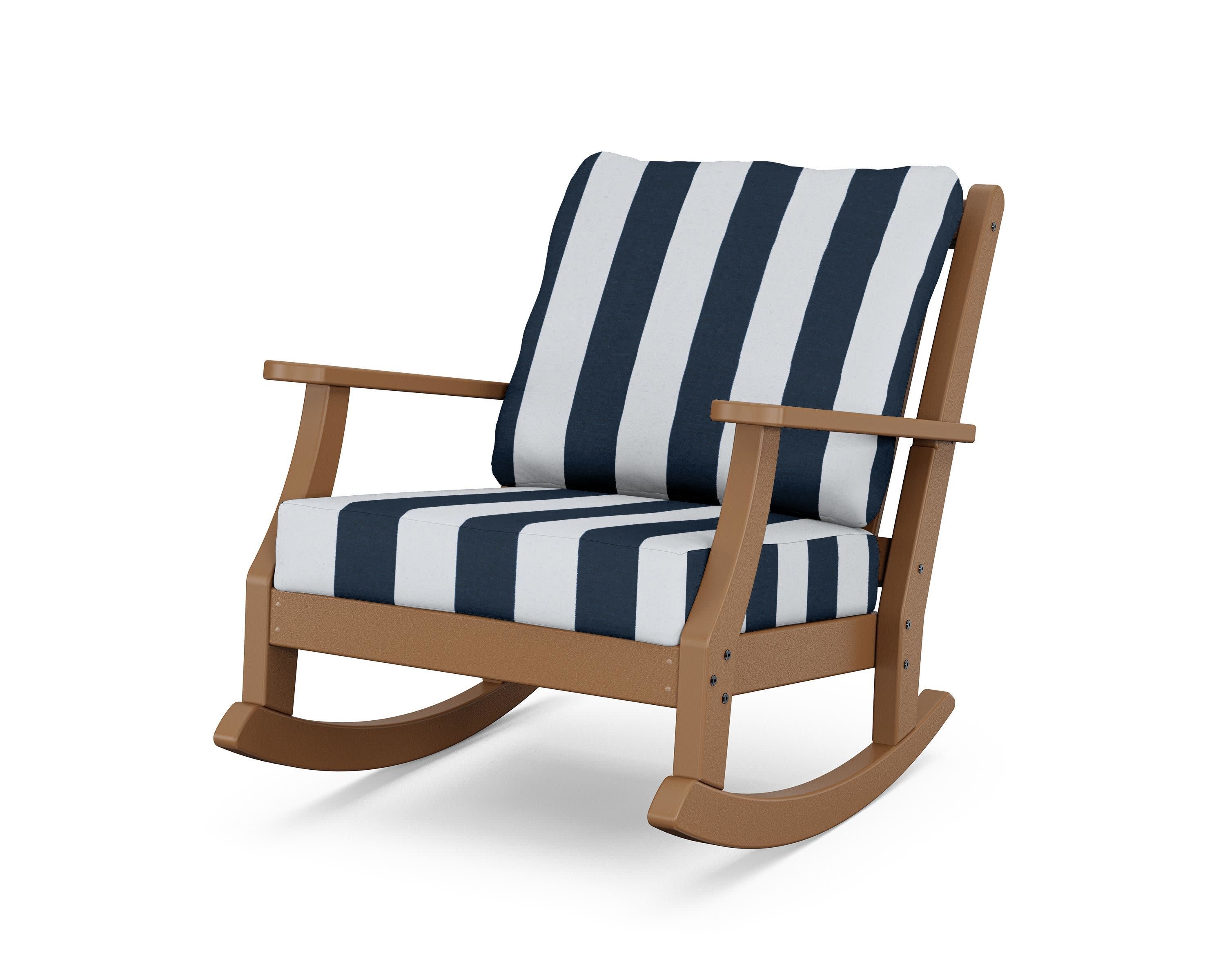 Wovendale Deep Seating Rocking Chair in Teak / Cabana Stripe Marine Indigo
