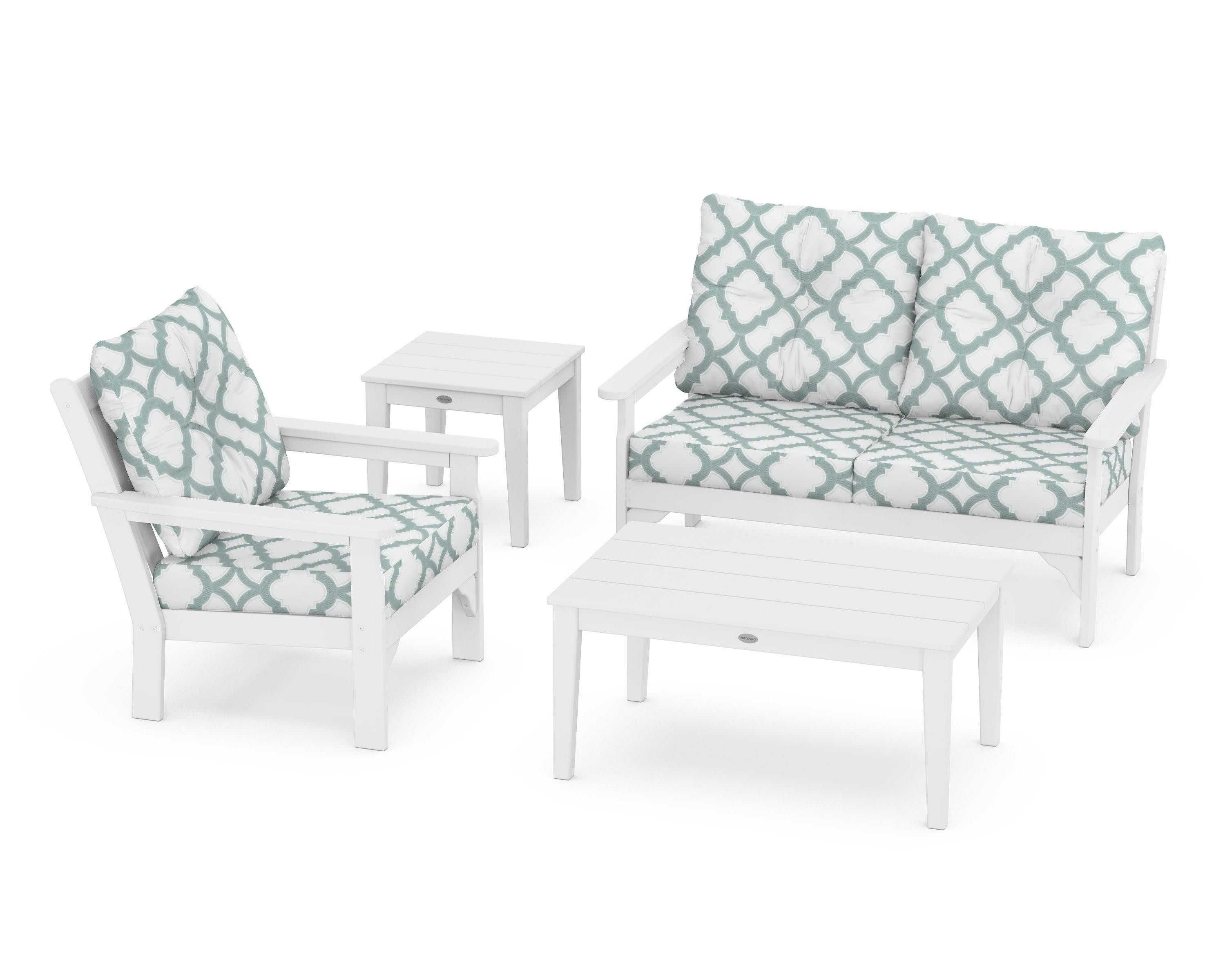 Vineyard 4-Piece Deep Seating Set in White / Trellis Glacier Spa