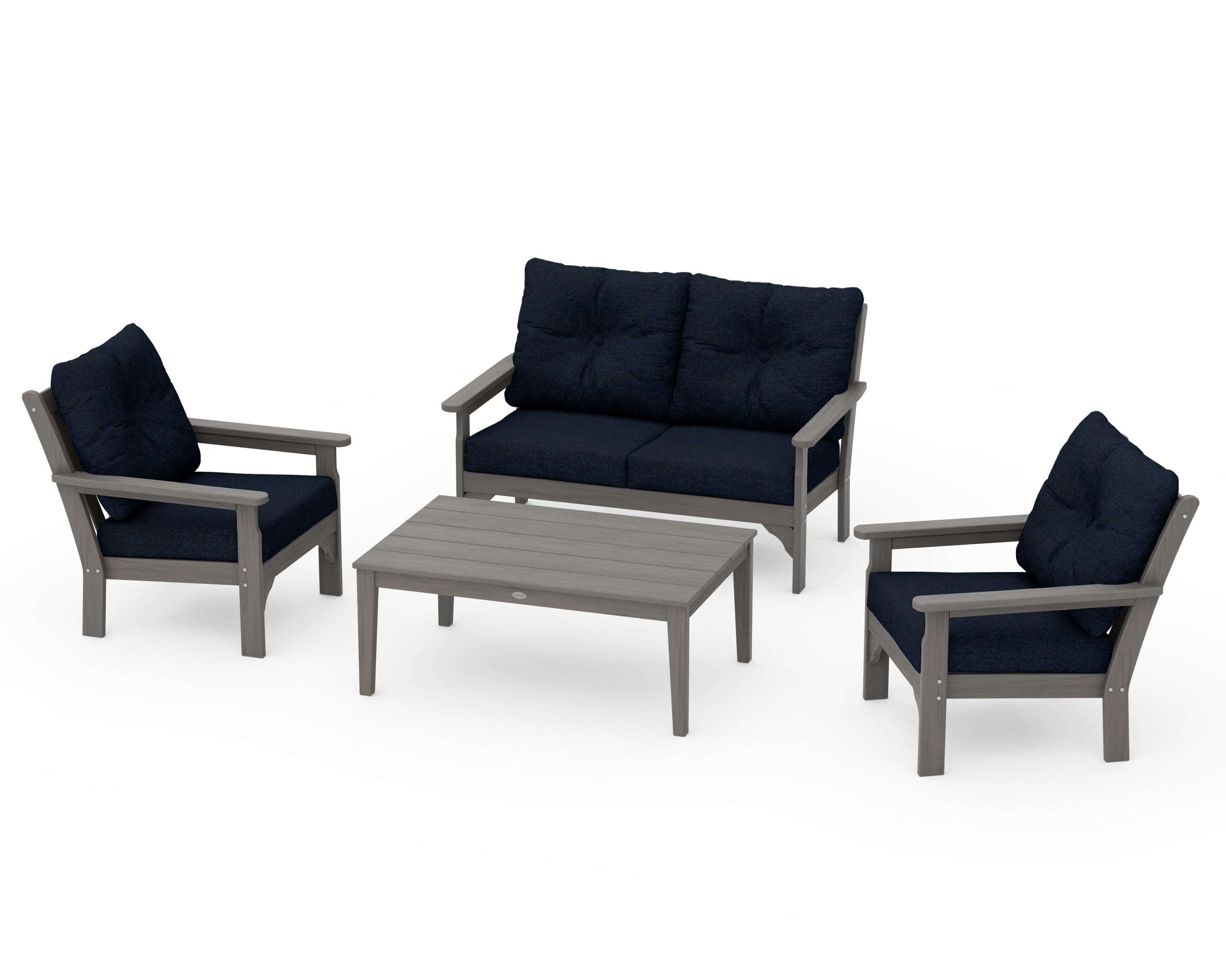 Vineyard 4-Piece Deep Seating Set in Driftwood / Marine Indigo