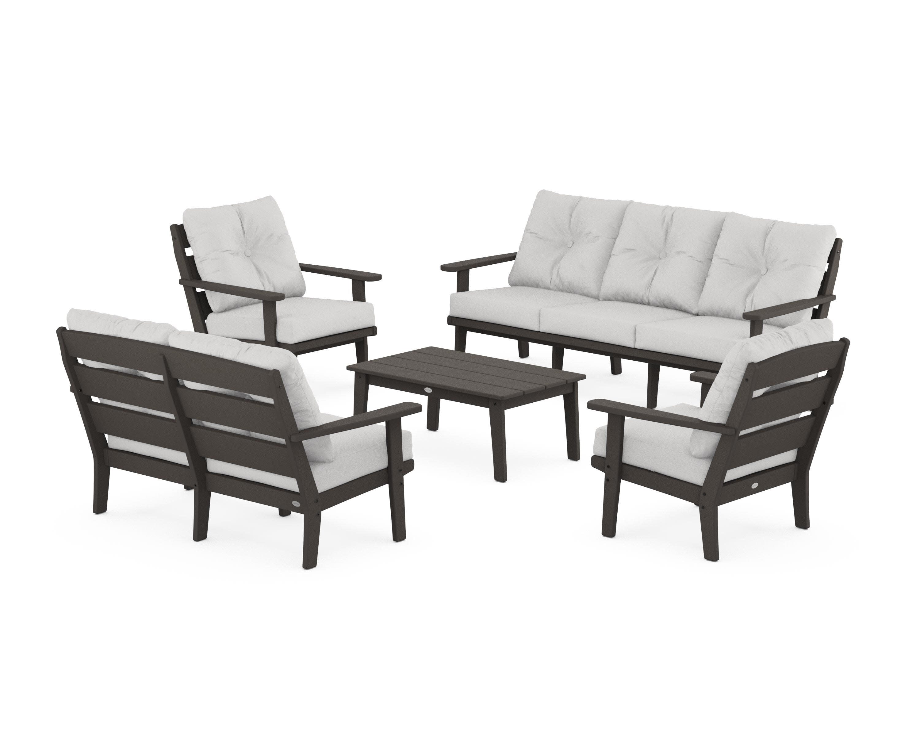 Lakeside 5-Piece Lounge Sofa Set in Vintage Coffee / Diamond in the Rough