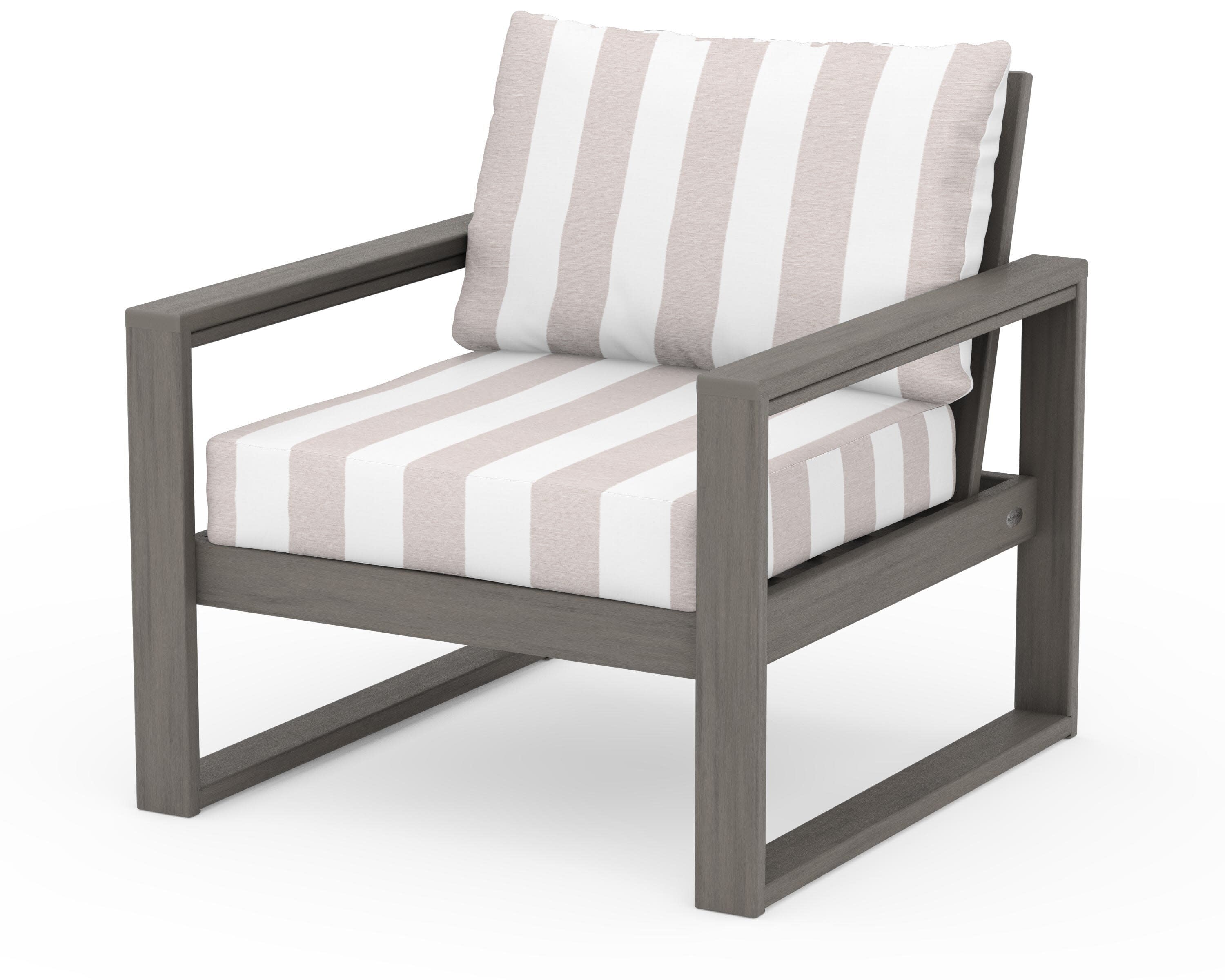 EDGE Club Chair in Driftwood / Cabana Stripe Dune Burlap