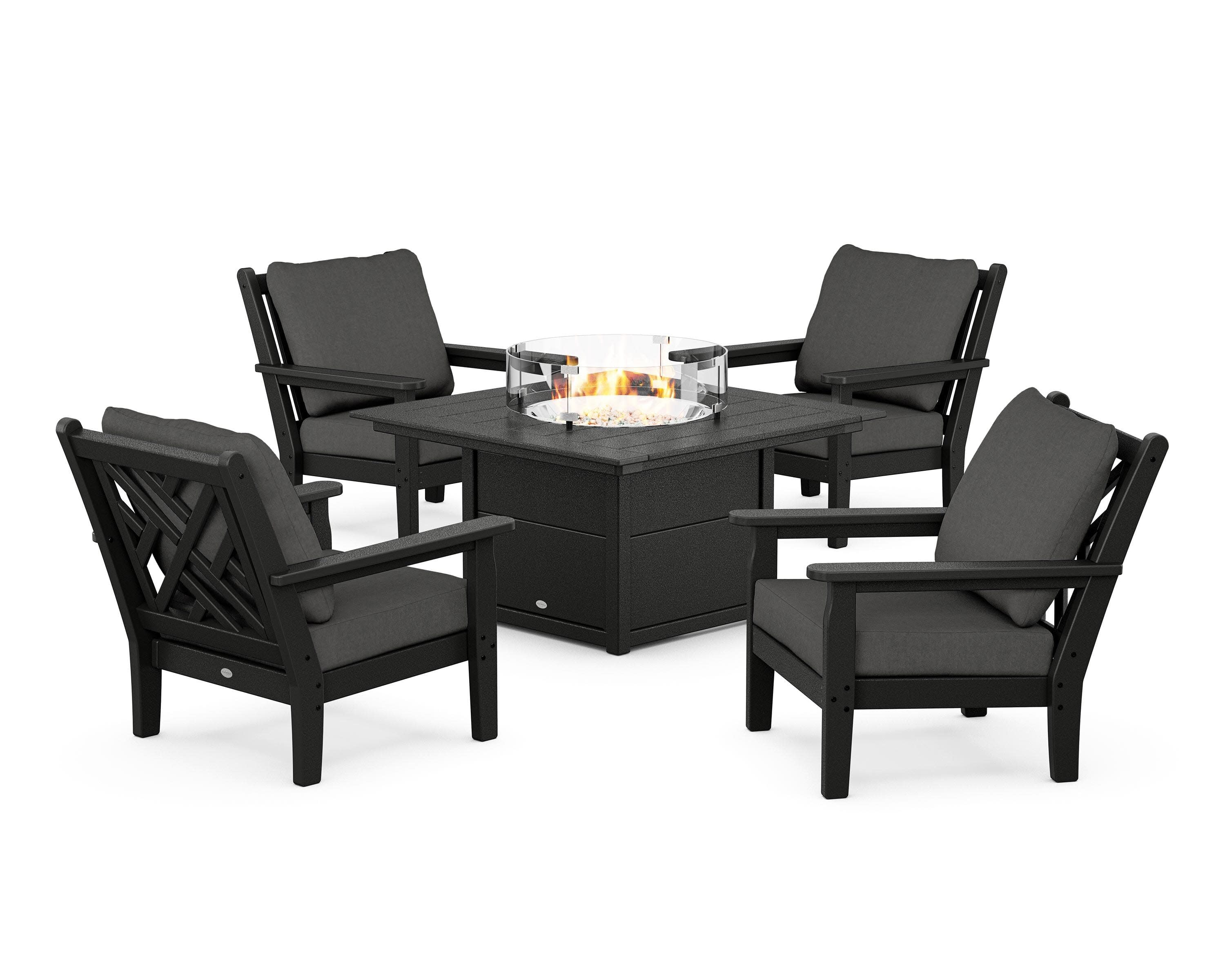 Chippendale 5-Piece Deep Seating Set with Fire Pit Table in Black / Spectrum Carbon