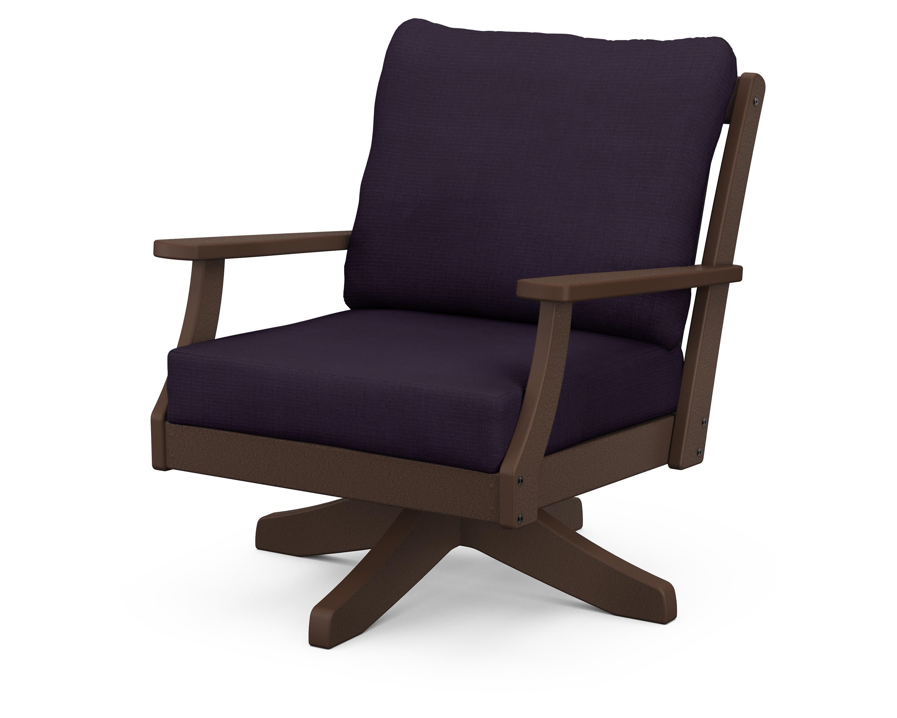 Braxton Deep Seating Swivel Chair in Mahogany / Navy Linen