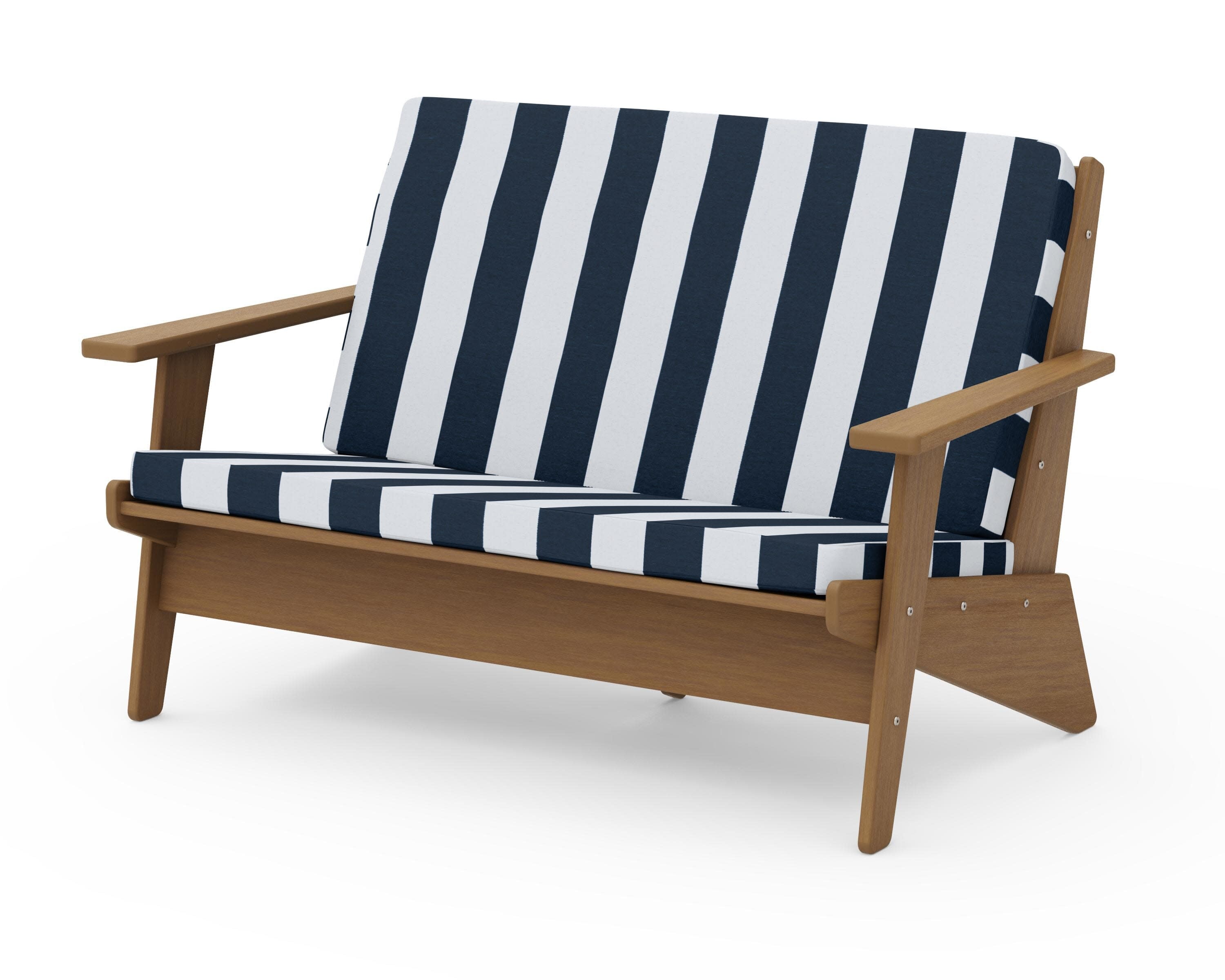 Riviera Modern Lounge Loveseat in Natural / Cabana Stripe Marine Indigo