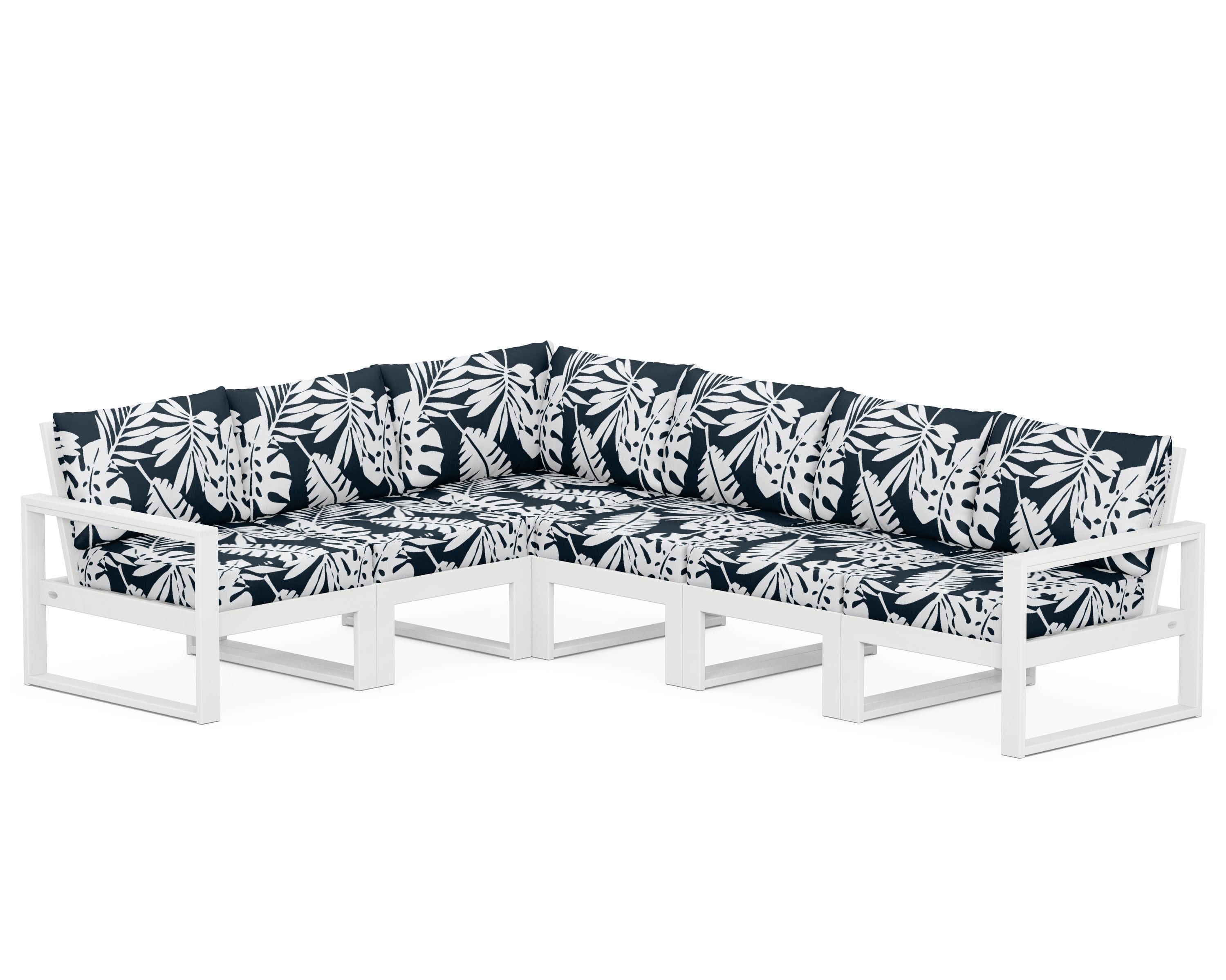 EDGE 6-Piece Modular Deep Seating Set in White / Leaf Marine Indigo