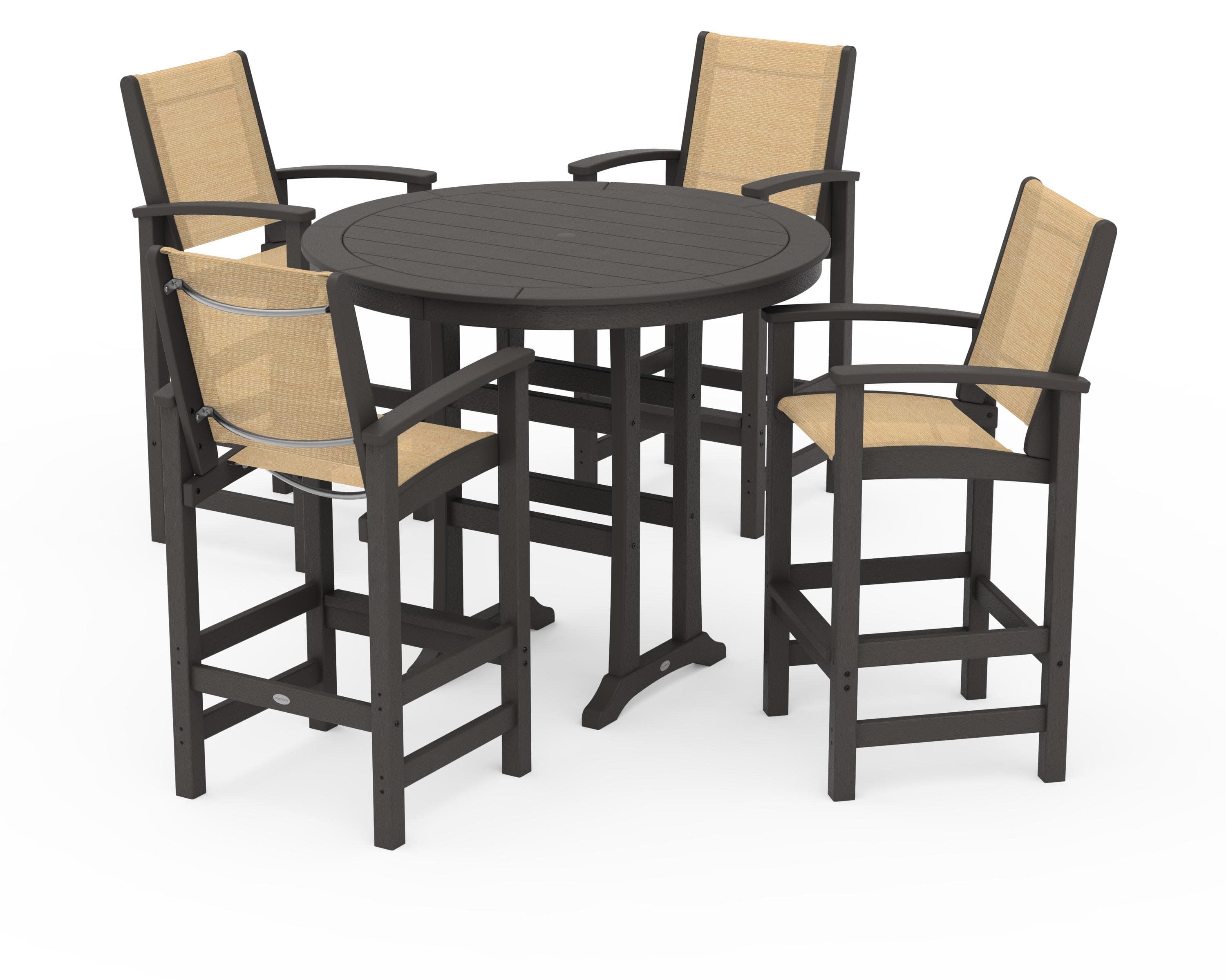 Coastal 5-Piece Nautical Trestle Bar Set in Vintage Coffee / Dupioni Apricot Sling
