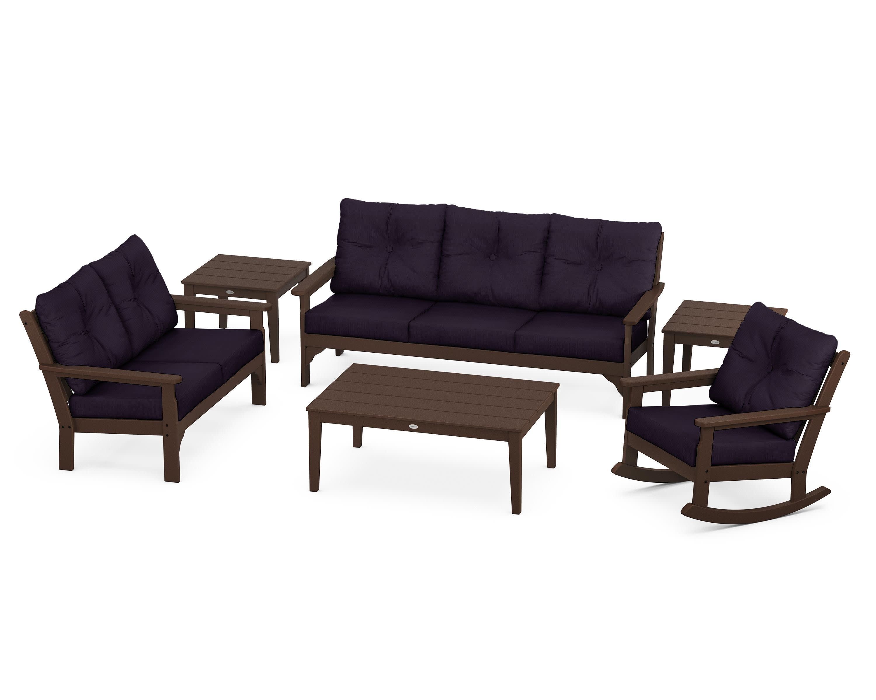 Vineyard 6-Piece Deep Seating Set in Mahogany / Navy Linen