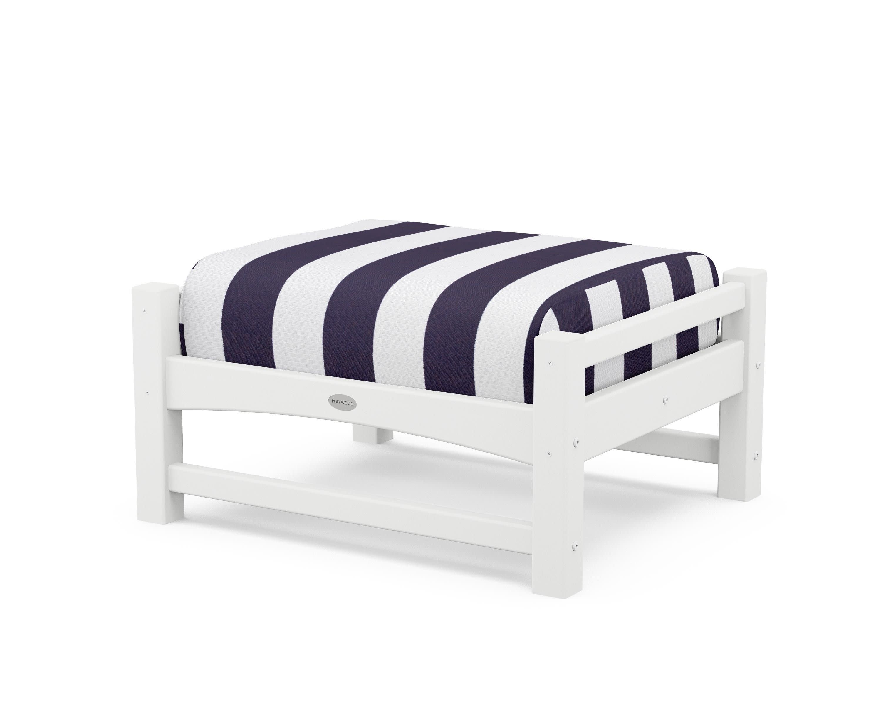 Club Ottoman in White / Cabana Stripe Navy
