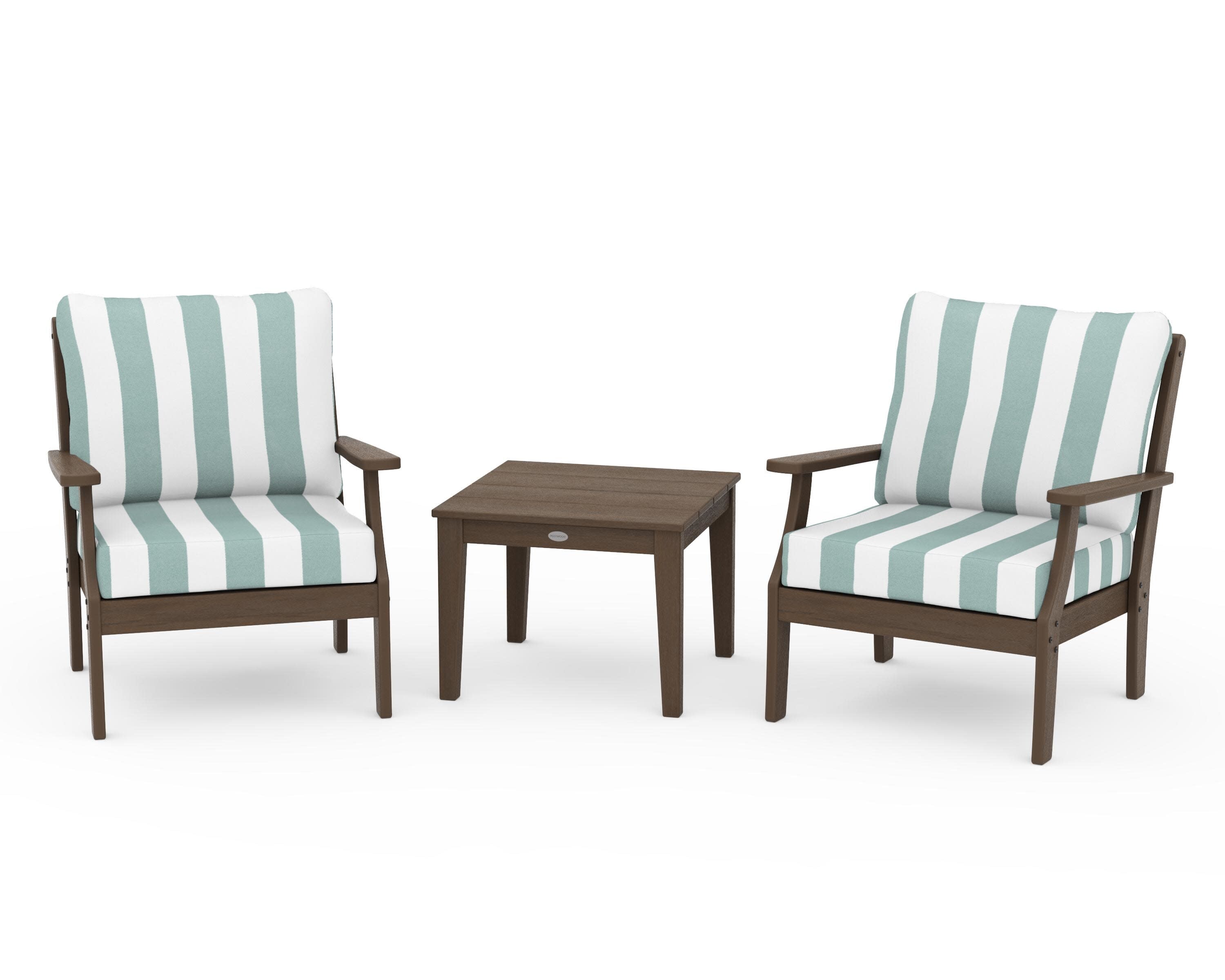Braxton 3-Piece Deep Seating Set in Kona / Cabana Stripe Glacier Spa