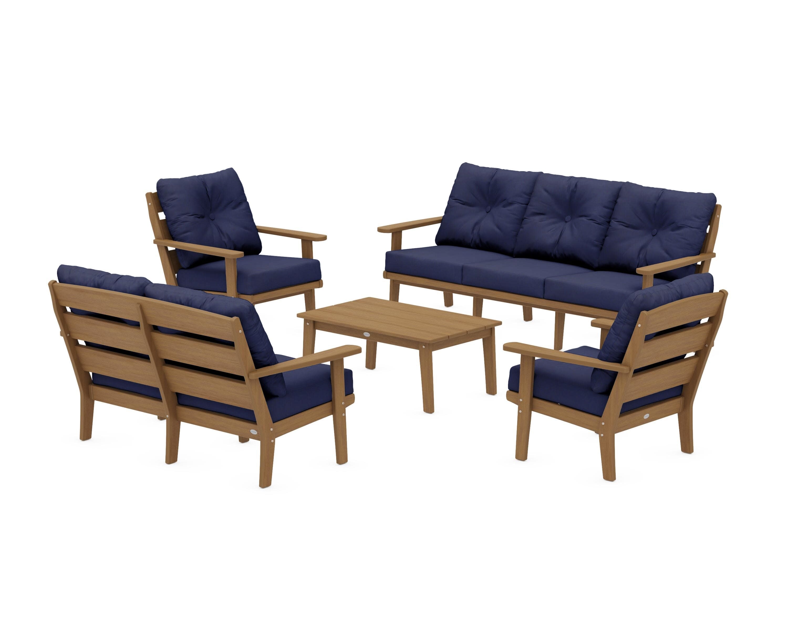 Lakeside 5-Piece Lounge Sofa Set in Natural / Navy
