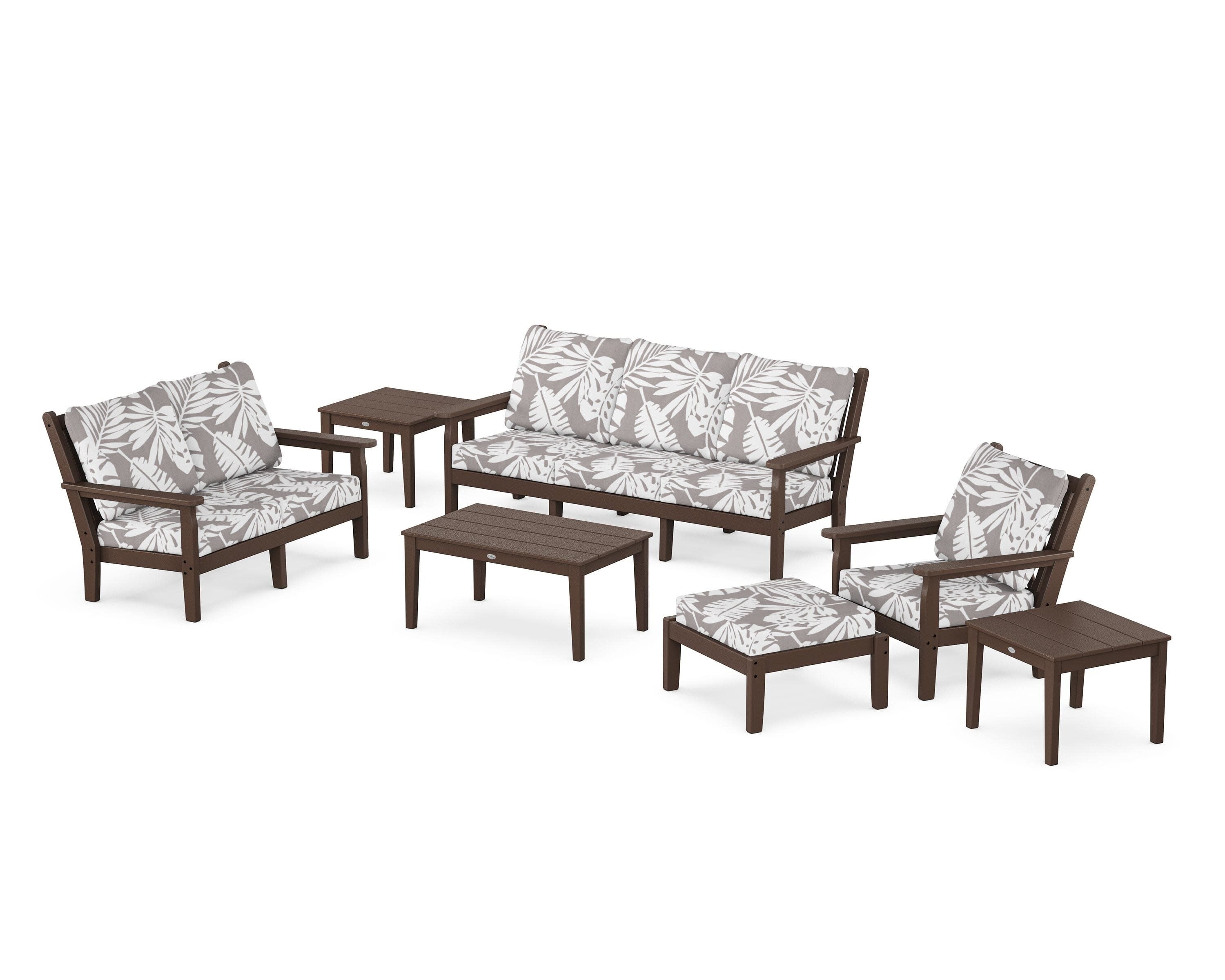 Chippendale 7-Piece Deep Seating Set in Mahogany / Leaf Grey Mist