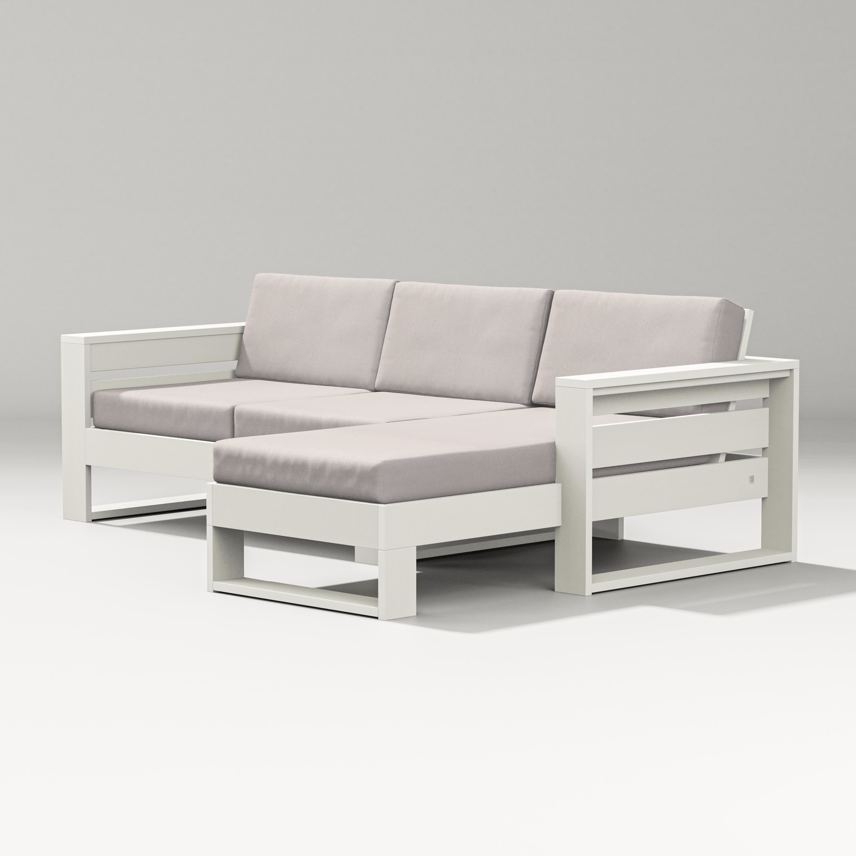 Latitude Right Chaise Sectional in Vintage White / Dune Burlap