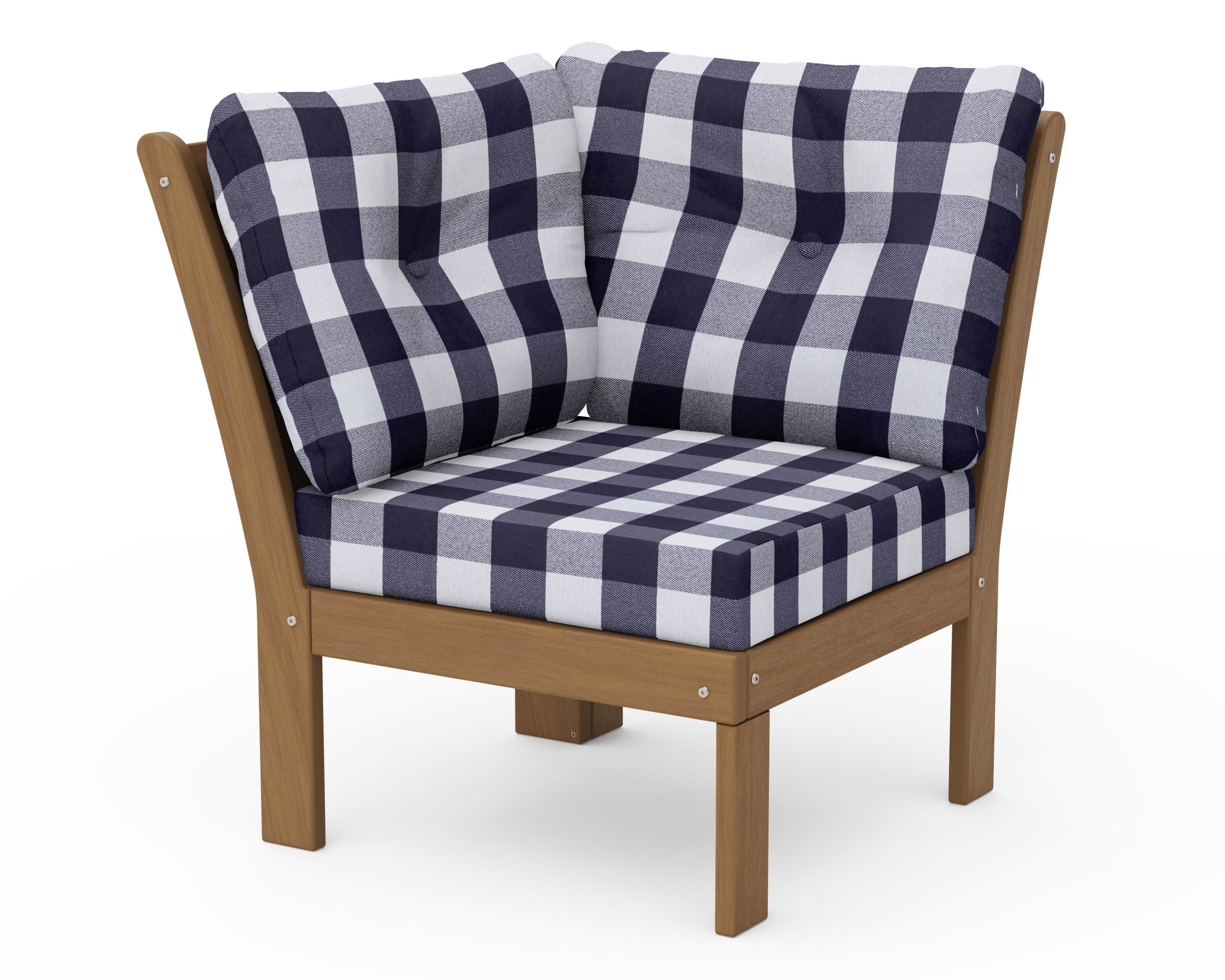 Vineyard Modular Corner Chair in Natural / Buffalo Plaid Navy