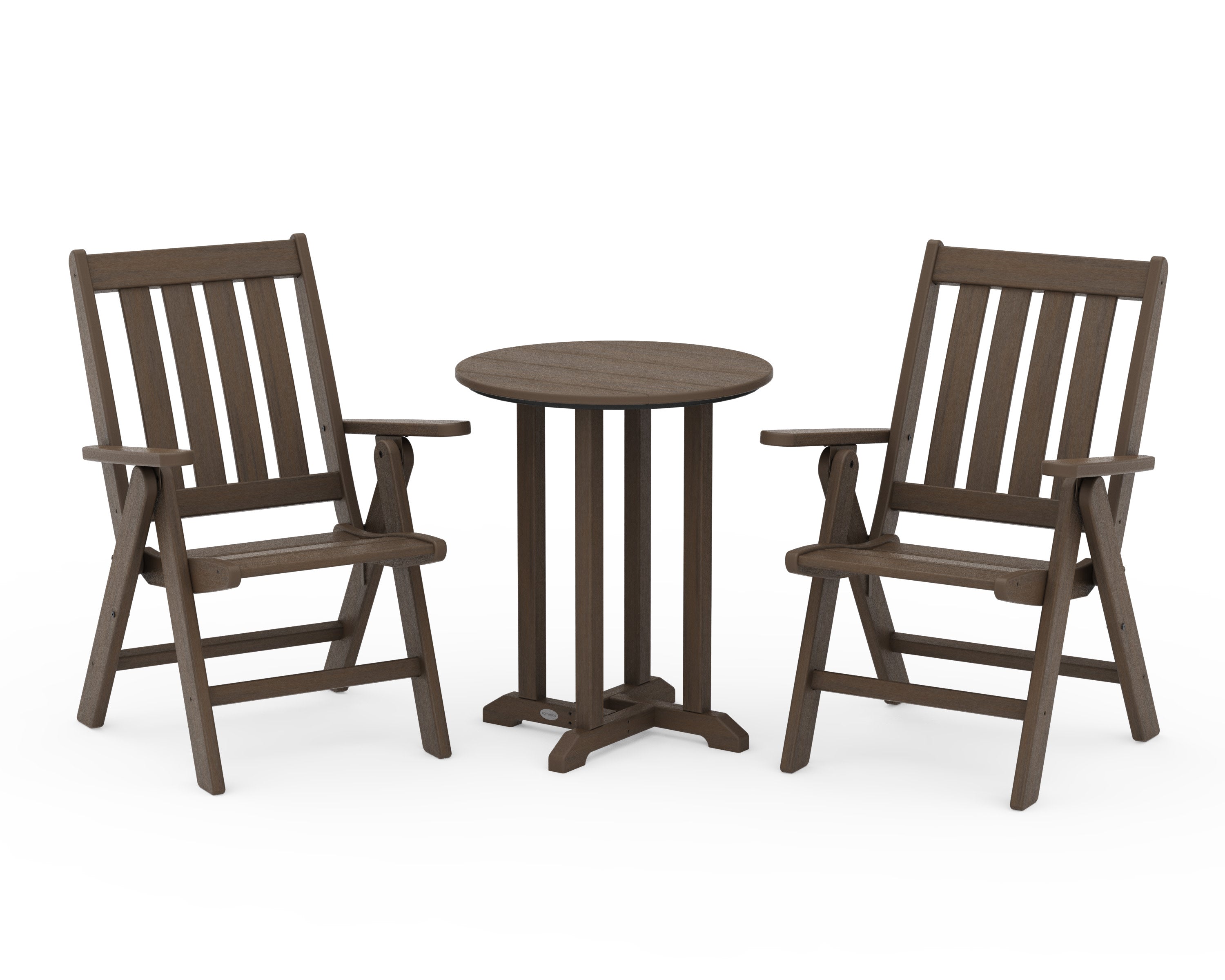 Vineyard Folding Chair 3-Piece Round Bistro Dining Set in Kona