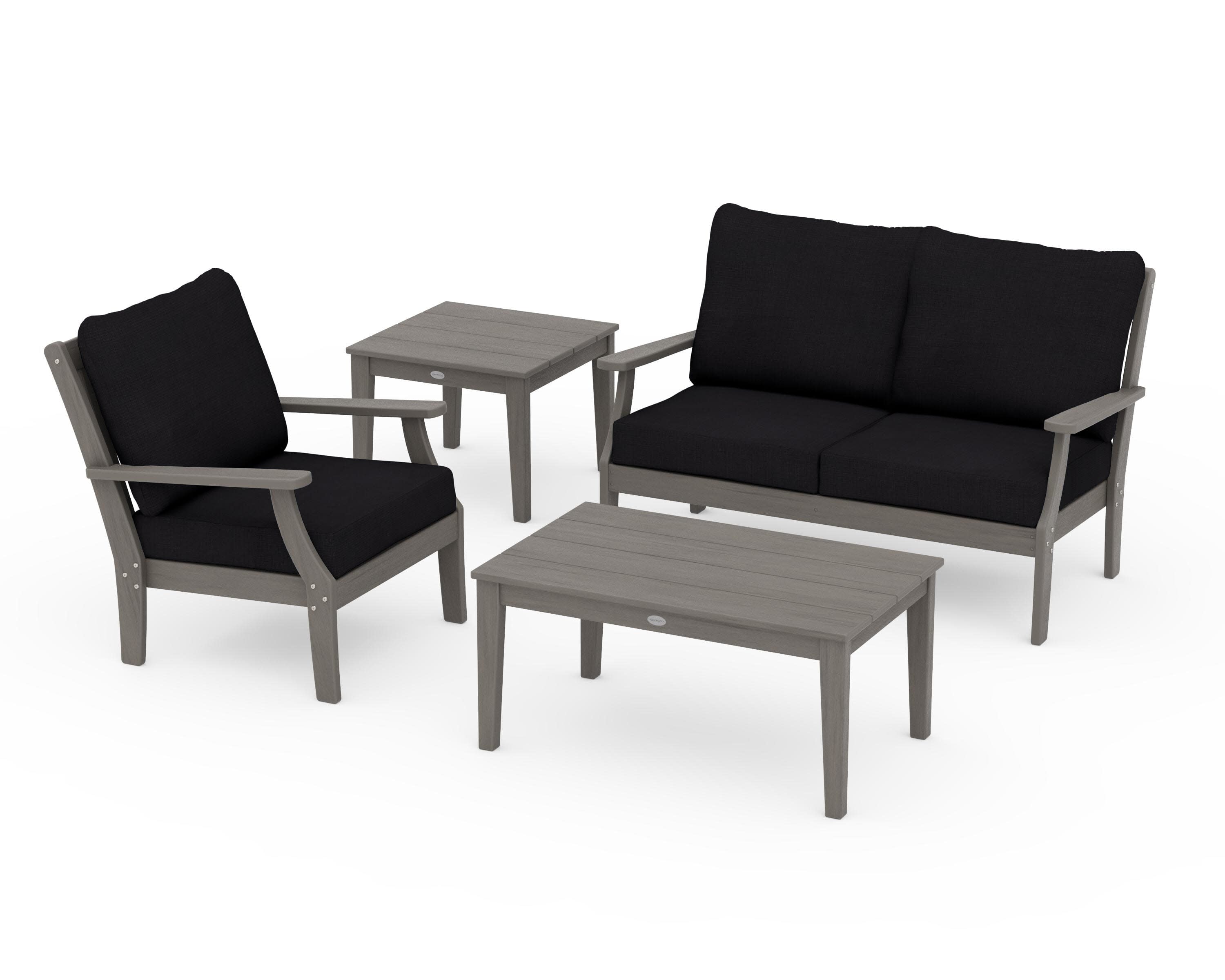 Braxton 4-Piece Deep Seating Set in Driftwood / Midnight Linen
