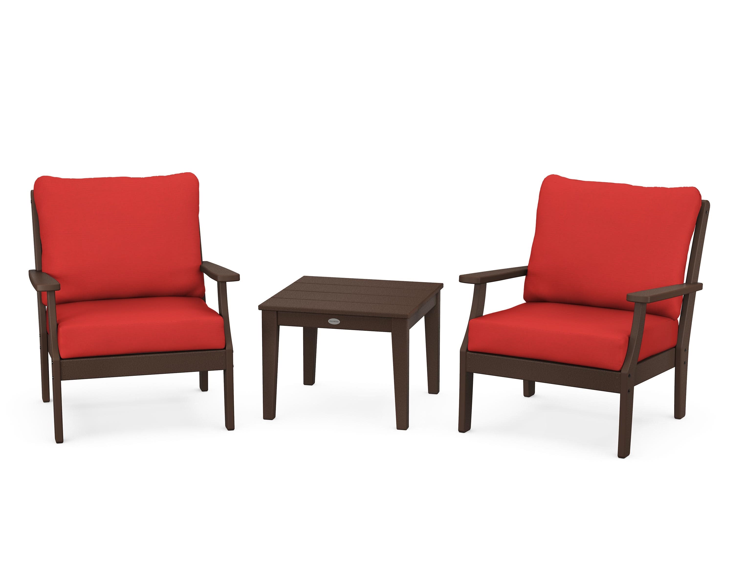 Braxton 3-Piece Deep Seating Set in Mahogany / Crimson Linen