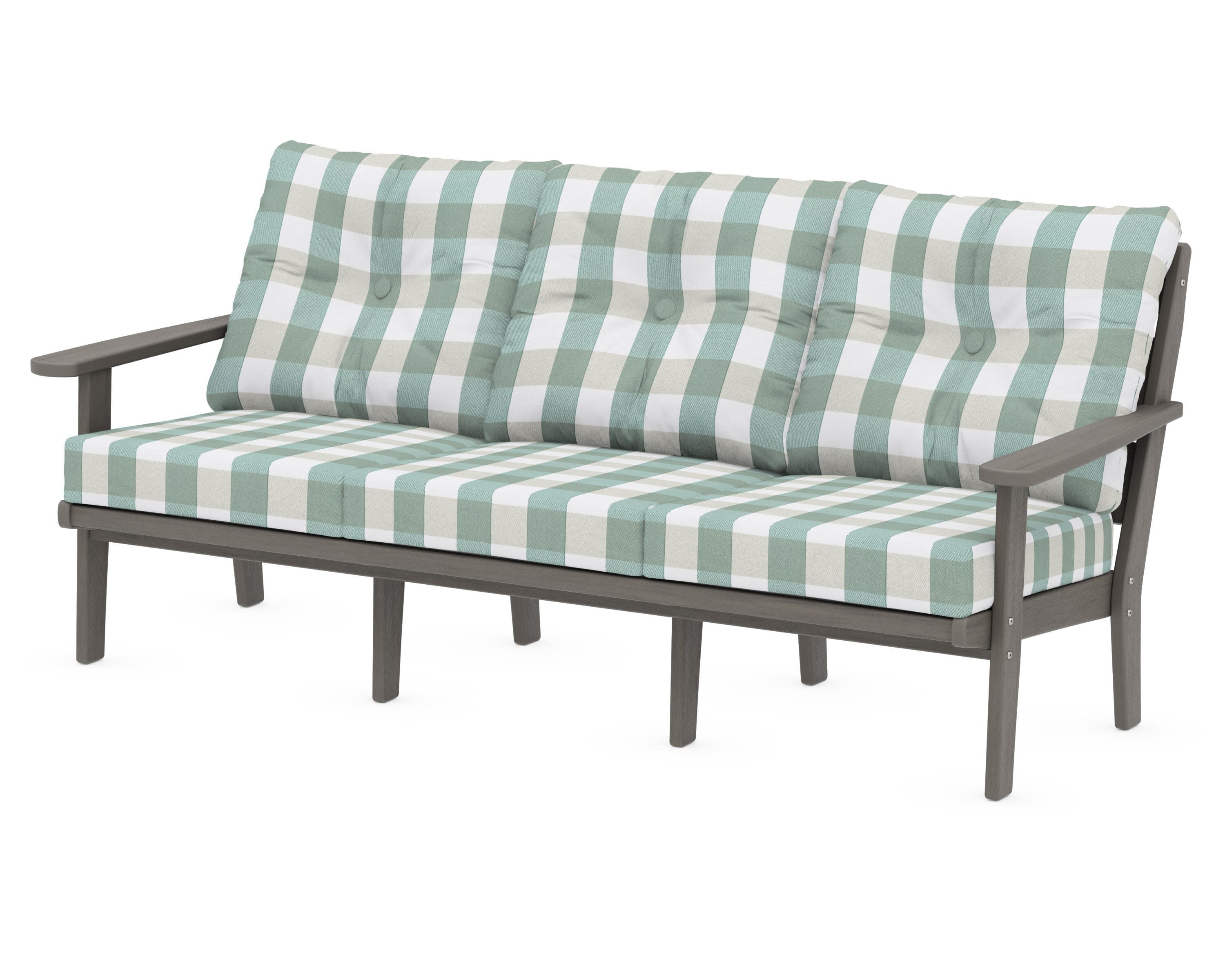 Lakeside Deep Seating Sofa in Driftwood / Buffalo Plaid Glacier Spa