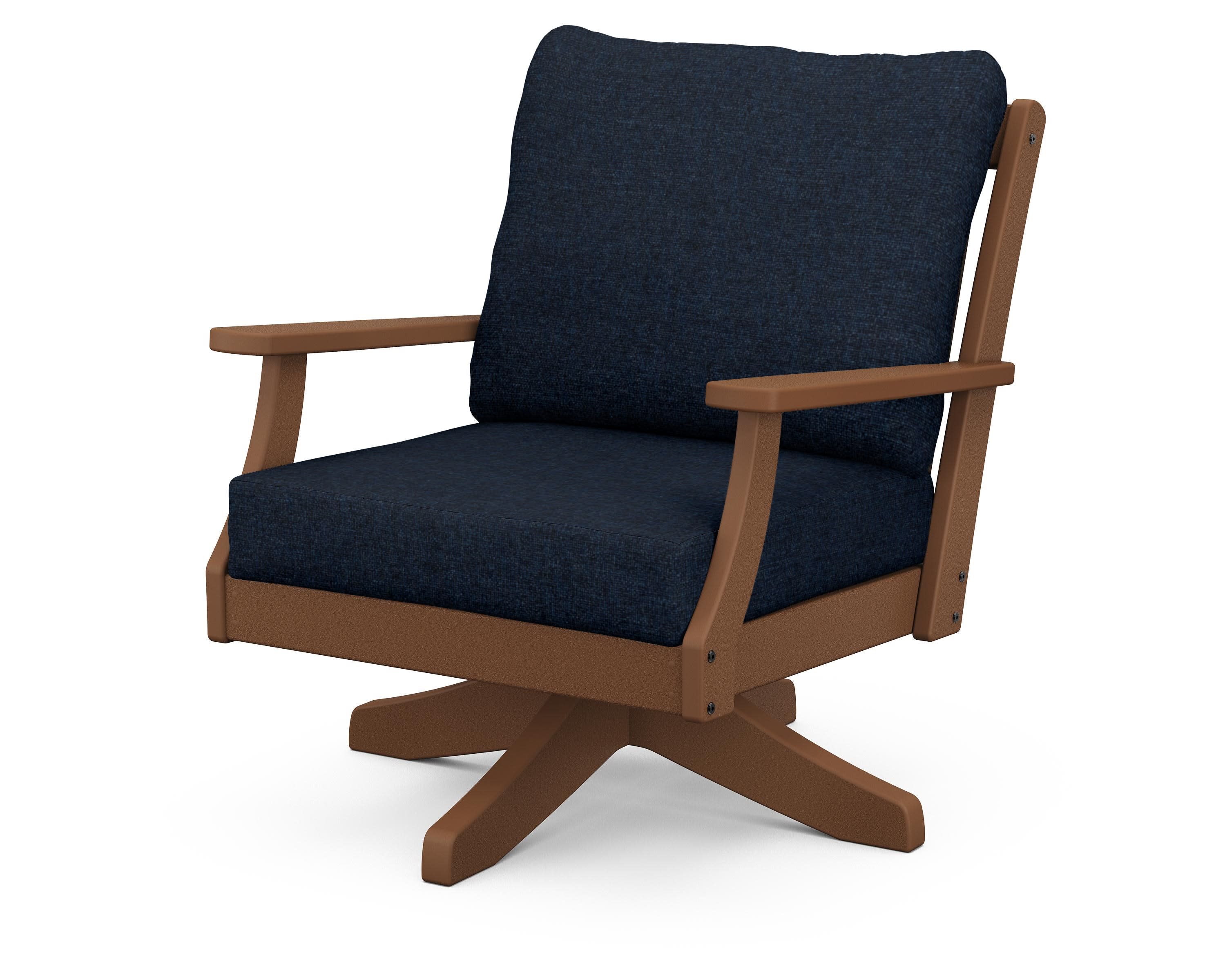 Braxton Deep Seating Swivel Chair in Teak / Marine Indigo