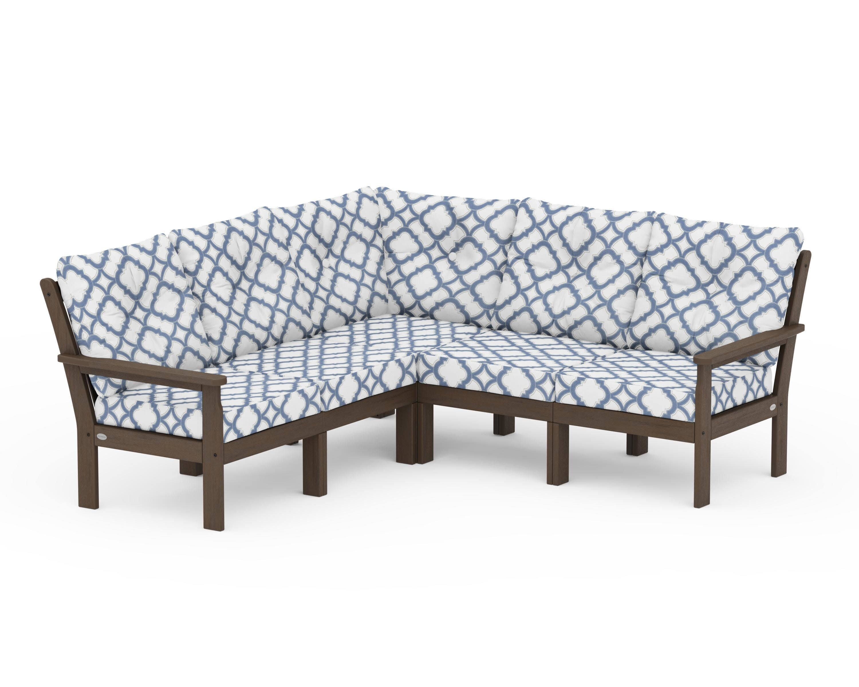 Vineyard 5-Piece Sectional in Kona / Trellis Sky Blue