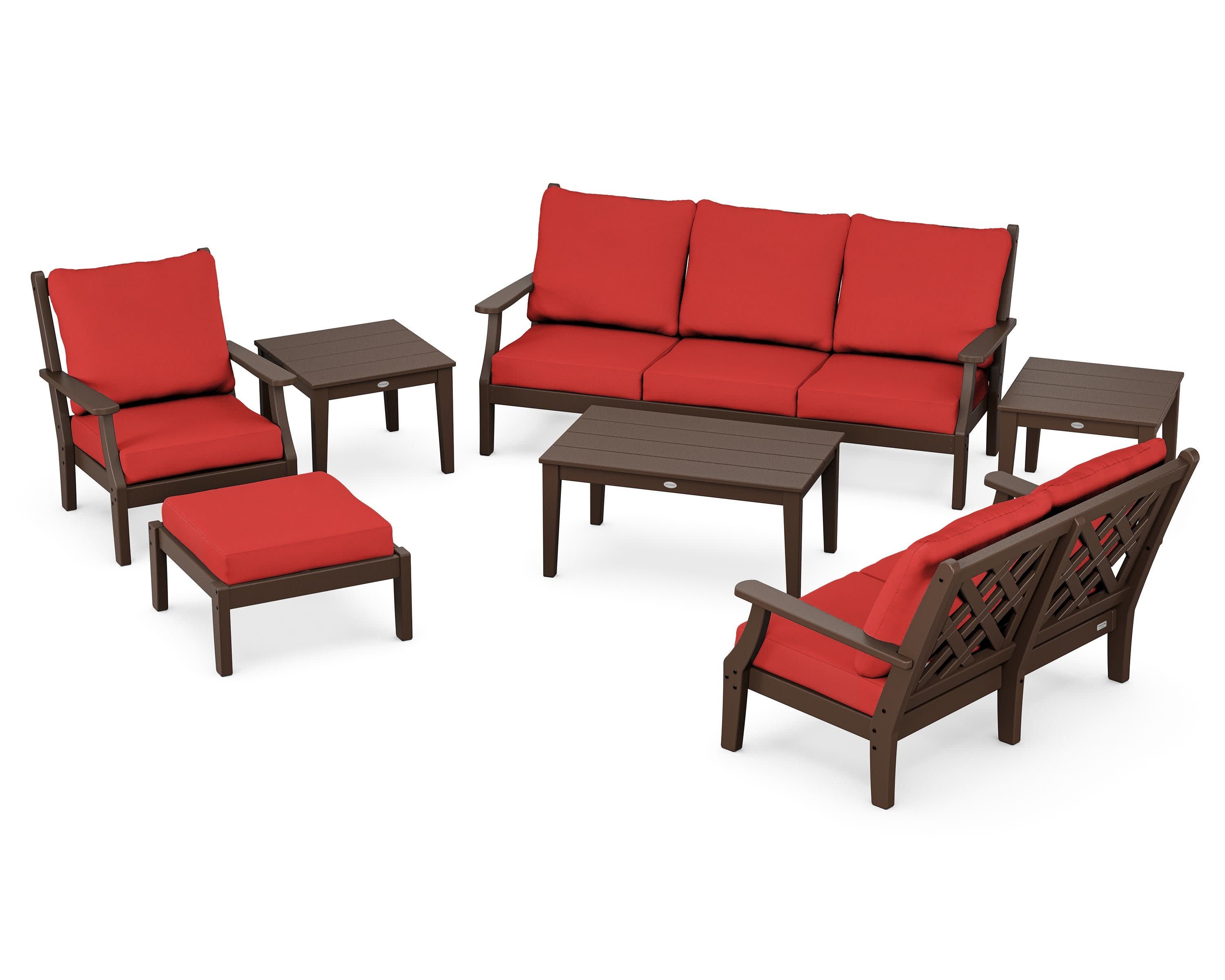 Wovendale 7-Piece Deep Seating Set in Mahogany / Crimson Linen