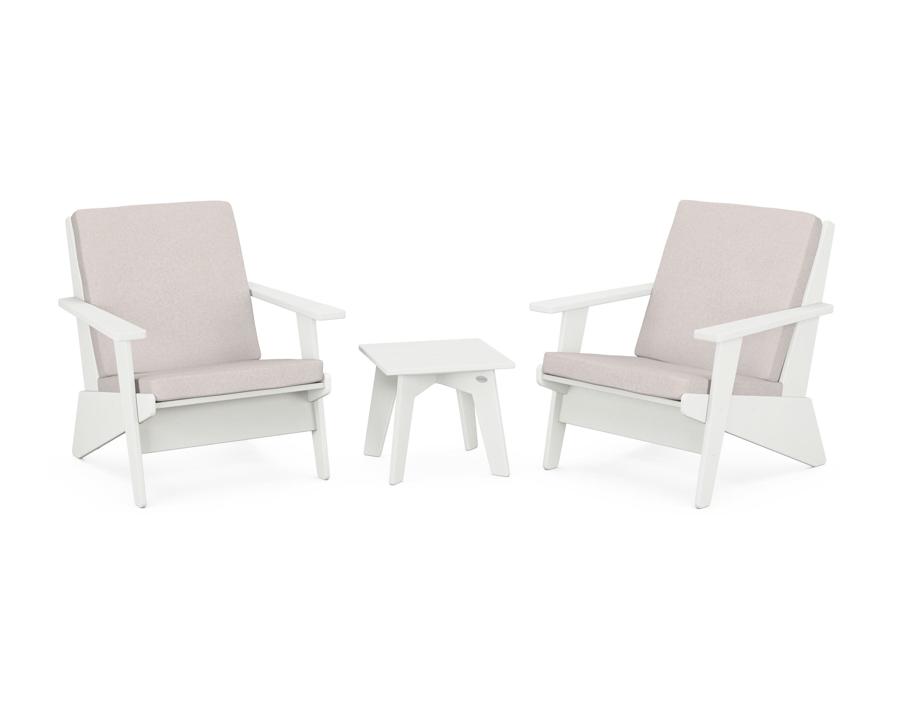 Riviera Modern Lounge 3-Piece Set in Vintage White / Dune Burlap