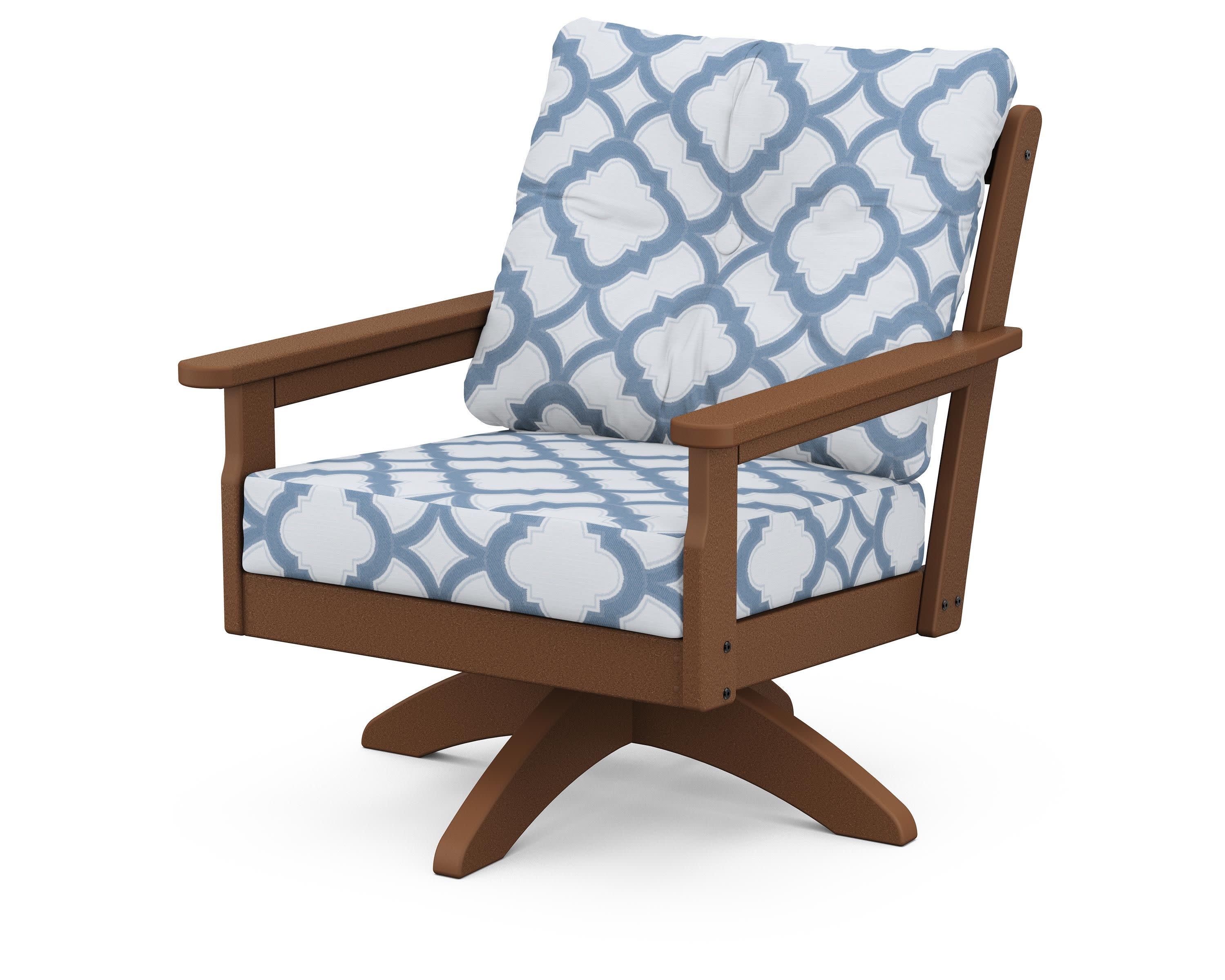 Vineyard Deep Seating Swivel Chair in Teak / Trellis Sky Blue