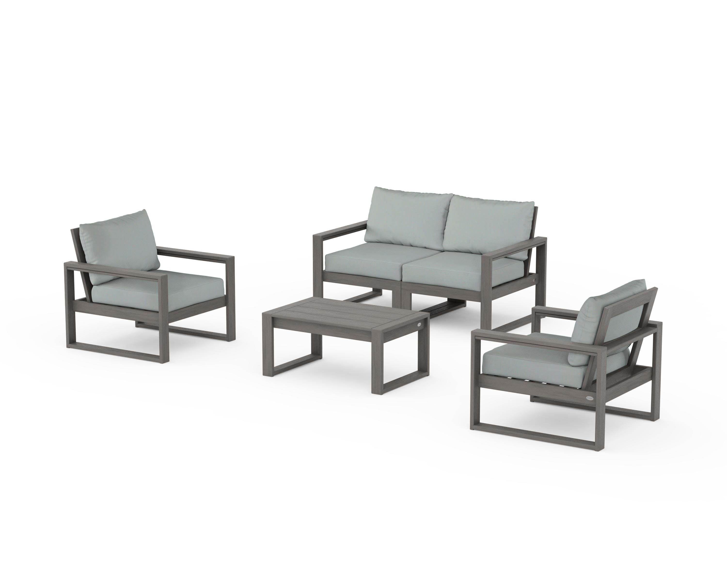 EDGE Sectional 4-Piece Deep Seating Set with Loveseat in Driftwood / Spa