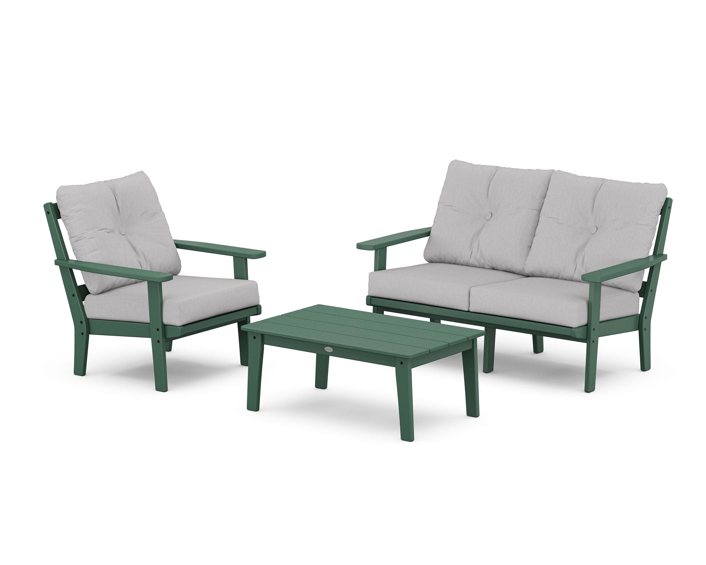 Oxford 3-Piece Deep Seating Set with Loveseat in Green / Granite