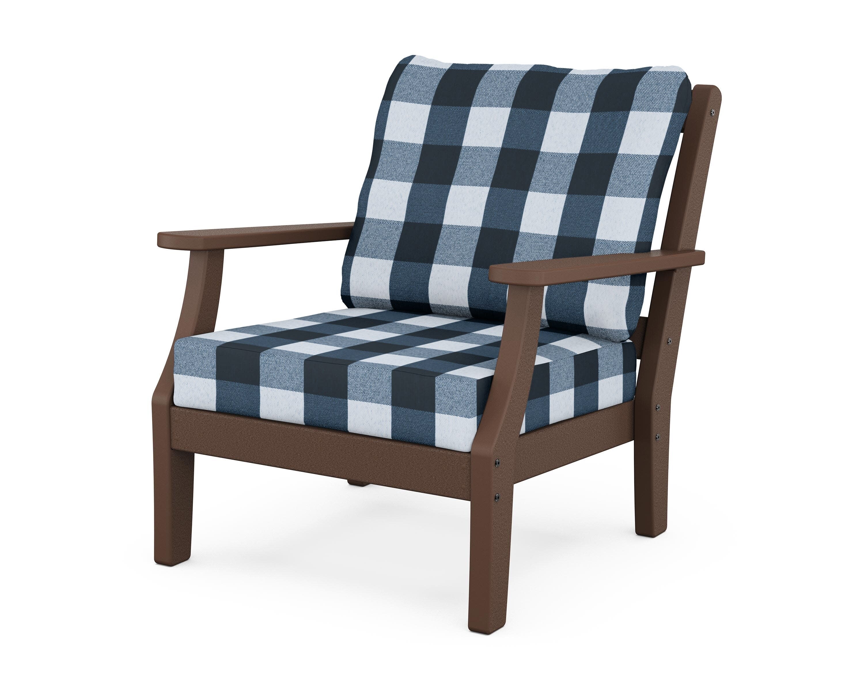 Chinoiserie Deep Seating Chair in Mahogany / Buffalo Plaid Marine Indigo