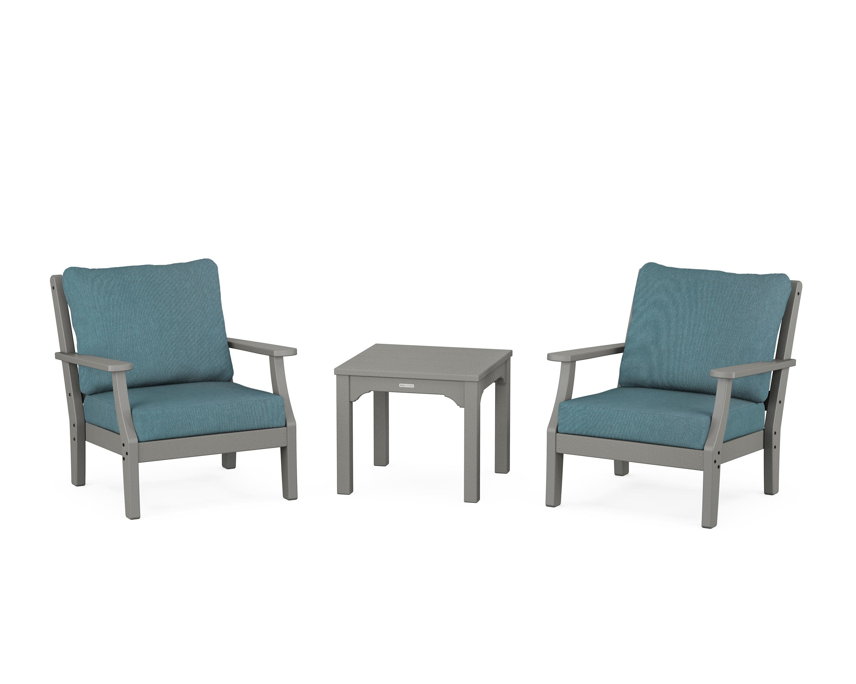 Chinoiserie 3-Piece Deep Seating Set in Slate Grey / Ocean Teal