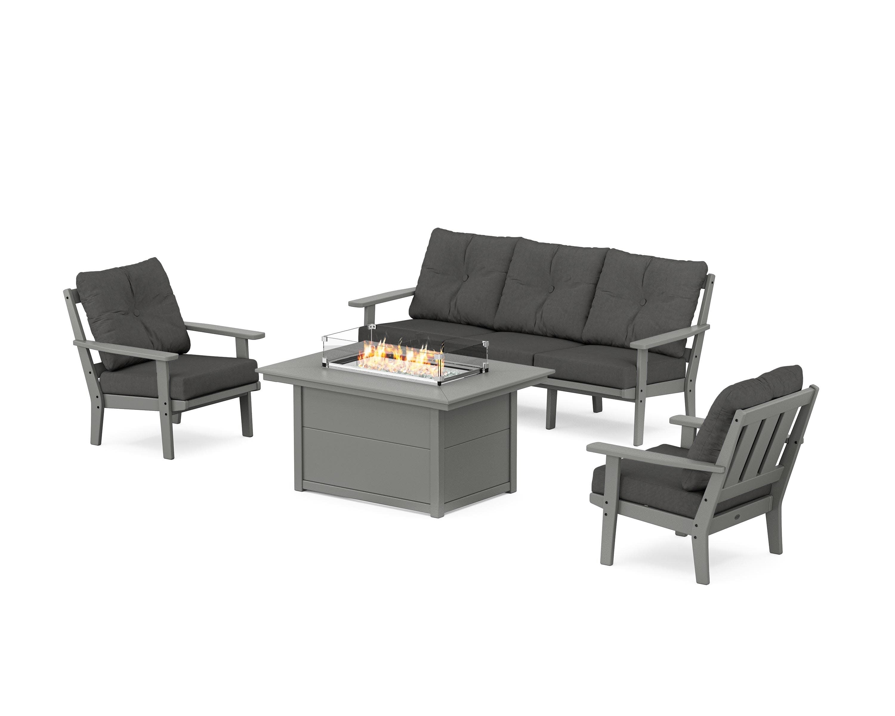 Oxford Deep Seating Fire Pit Table Set in Slate Grey / Spectrum Carbon