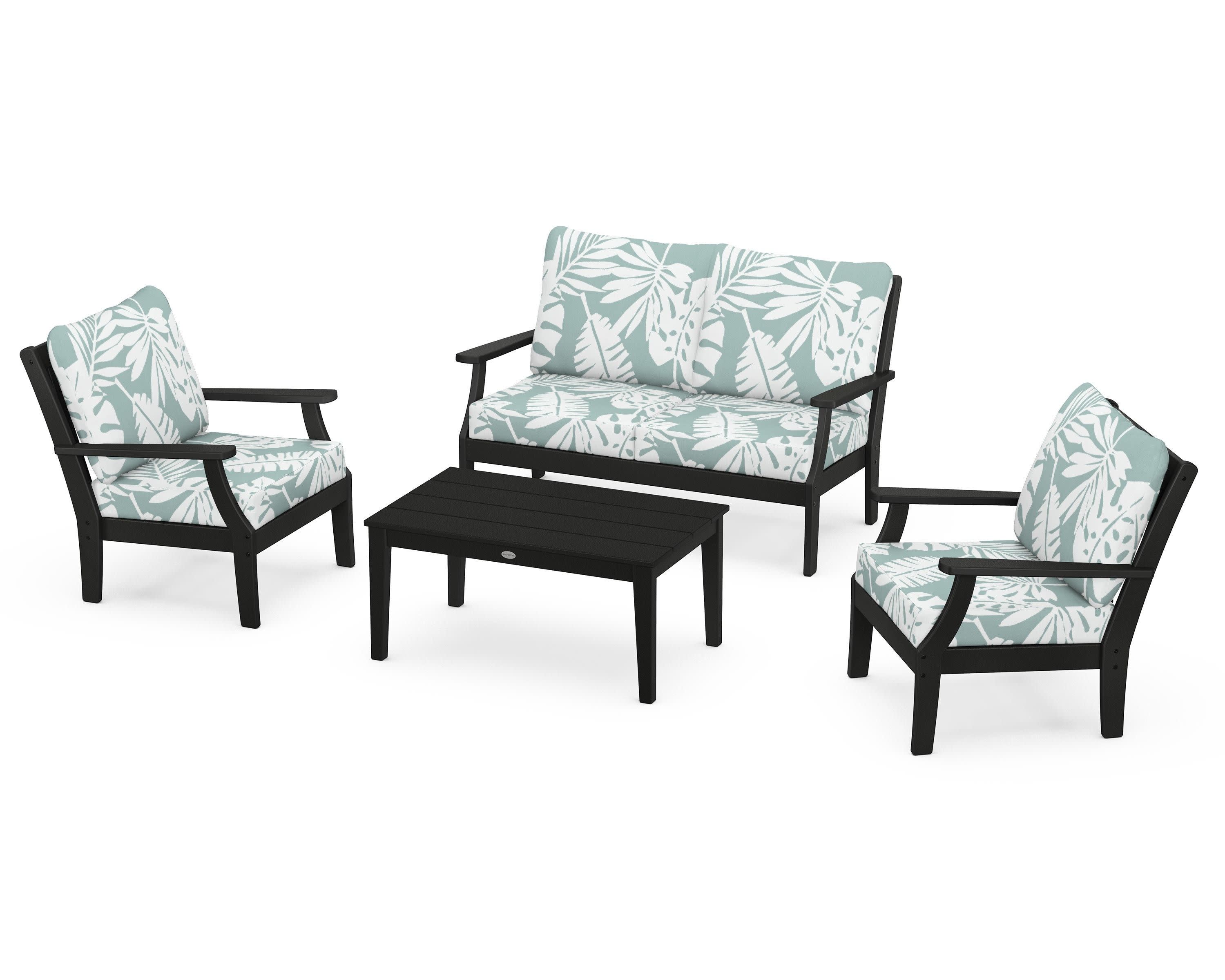 Braxton 4-Piece Deep Seating Chair Set in Black / Leaf Glacier Spa
