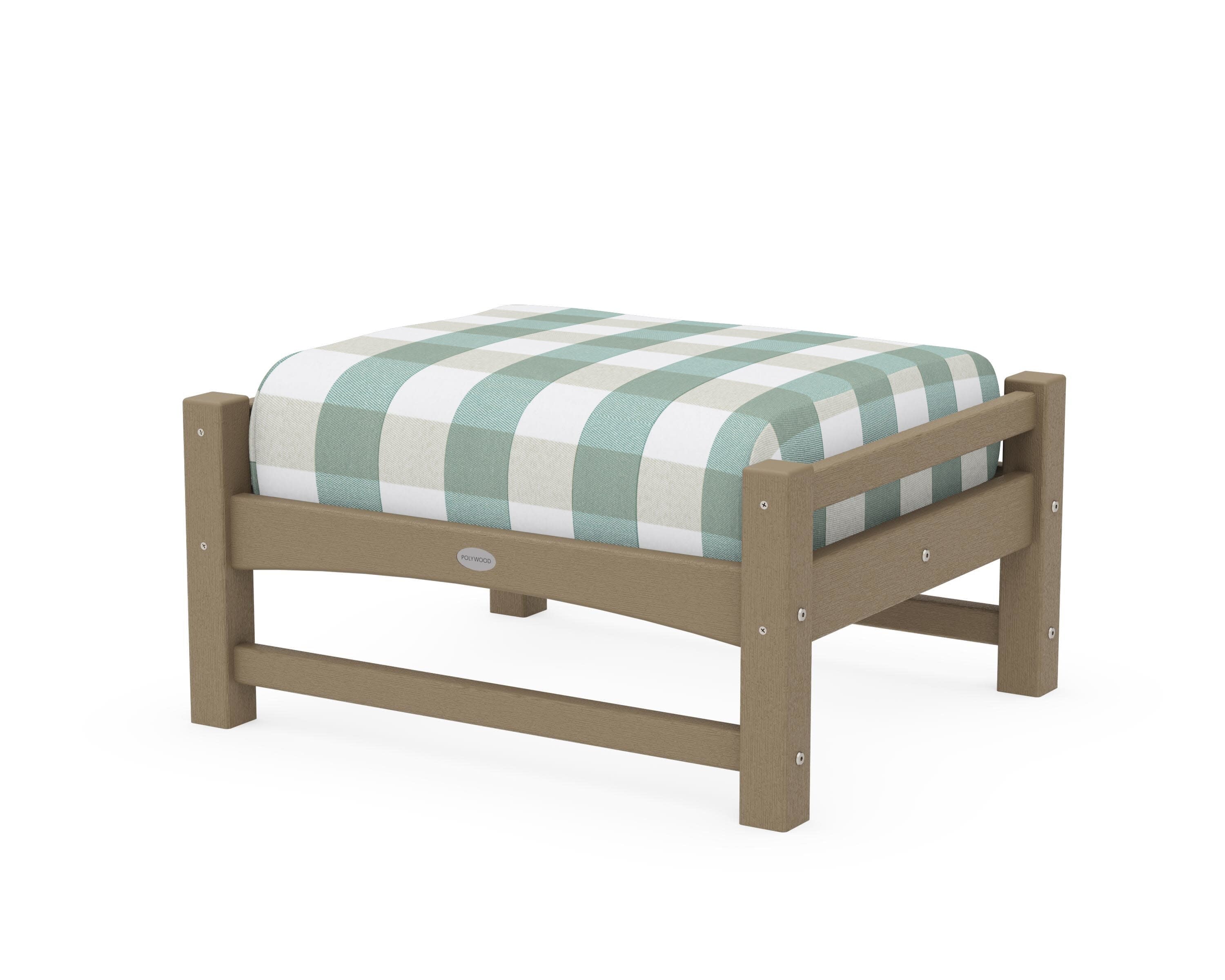 Club Ottoman in Vintage Sahara / Buffalo Plaid Glacier Spa
