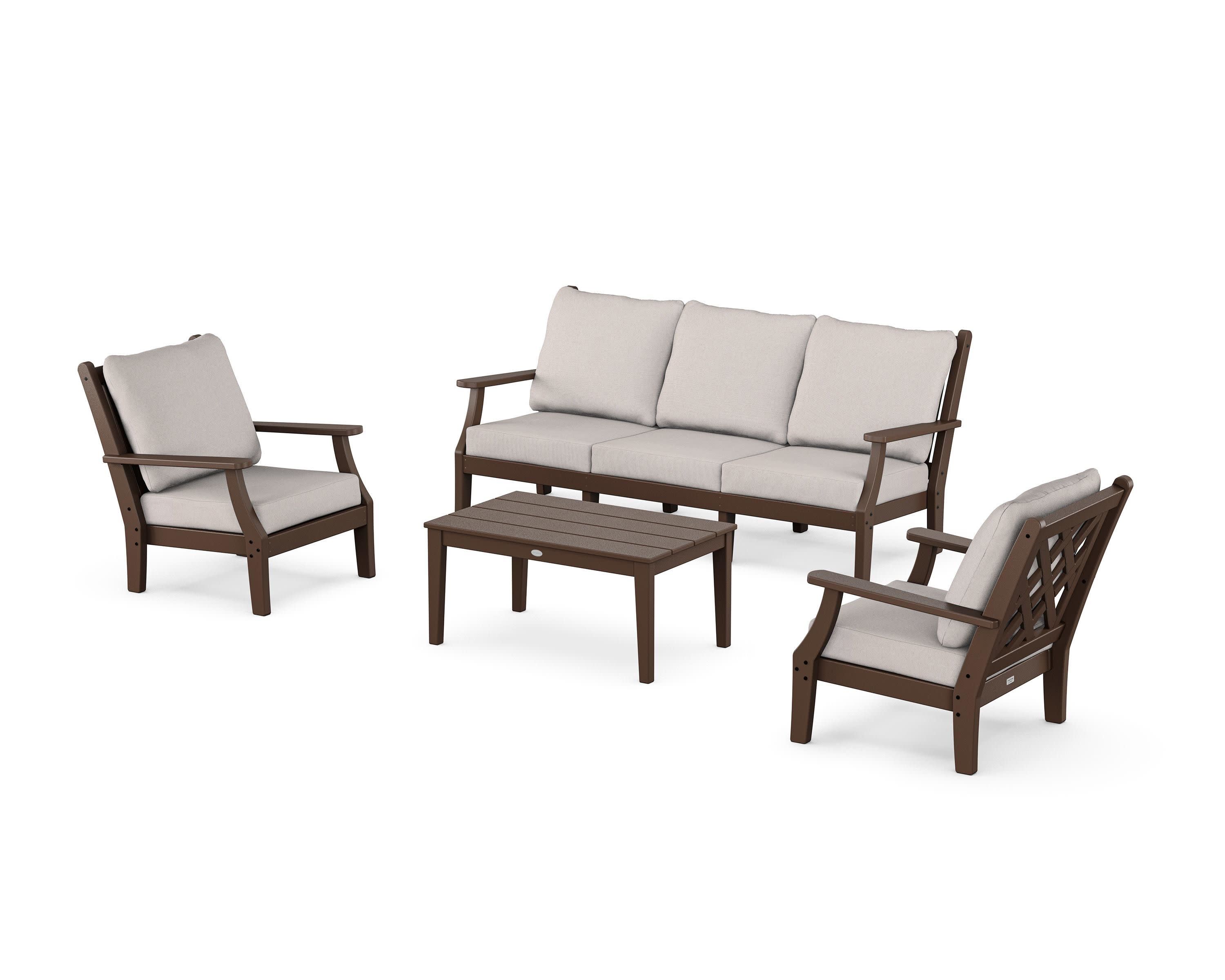 Wovendale 4-Piece Deep Seating Set with Sofa in Mahogany / Dune Burlap