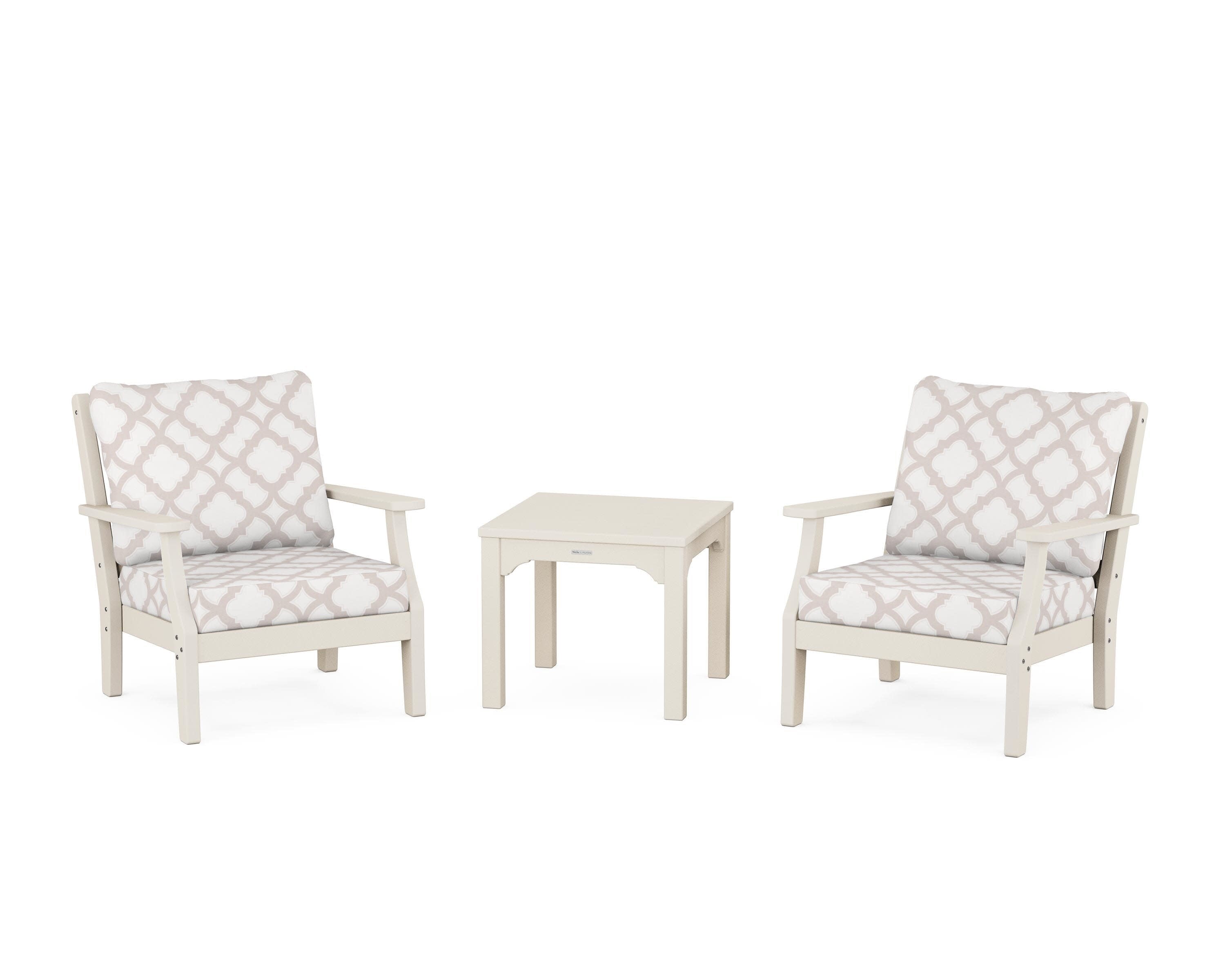 Chinoiserie 3-Piece Deep Seating Set in Sand / Trellis Dune Burlap