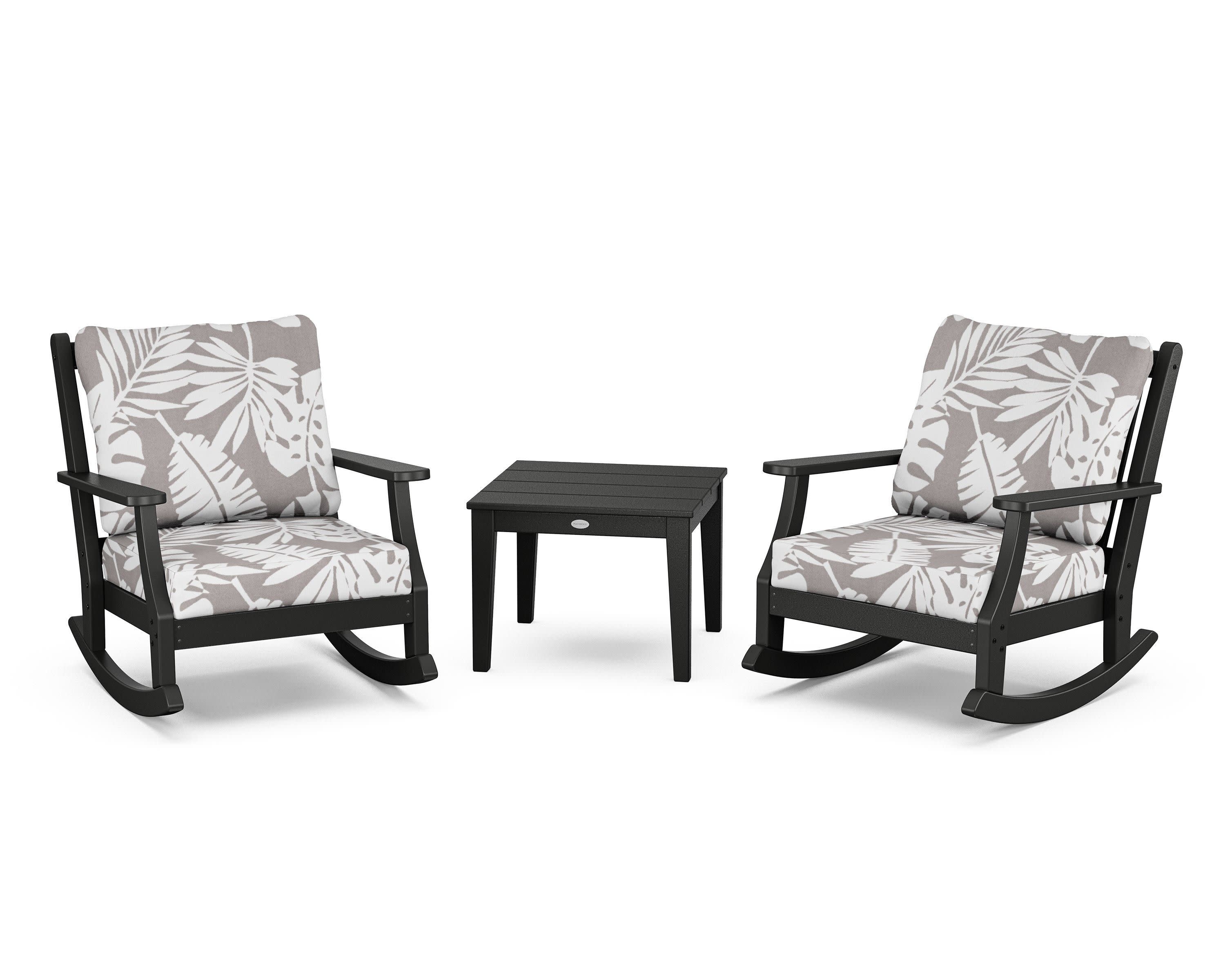 Wovendale 3-Piece Deep Seating Rocker Set in Black / Leaf Grey Mist