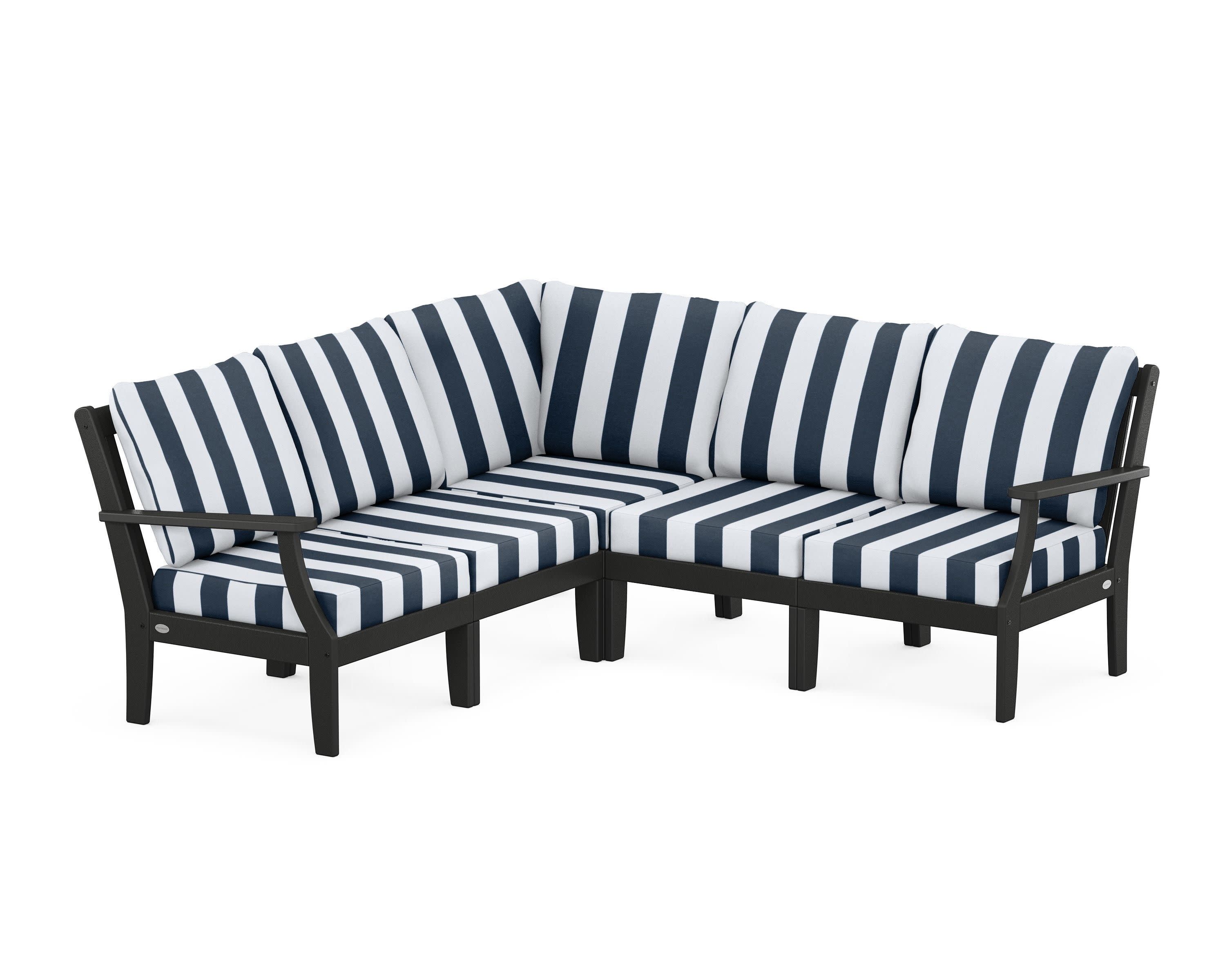 Braxton Modular 5-Piece Deep Seating Set in Black / Cabana Stripe Marine Indigo