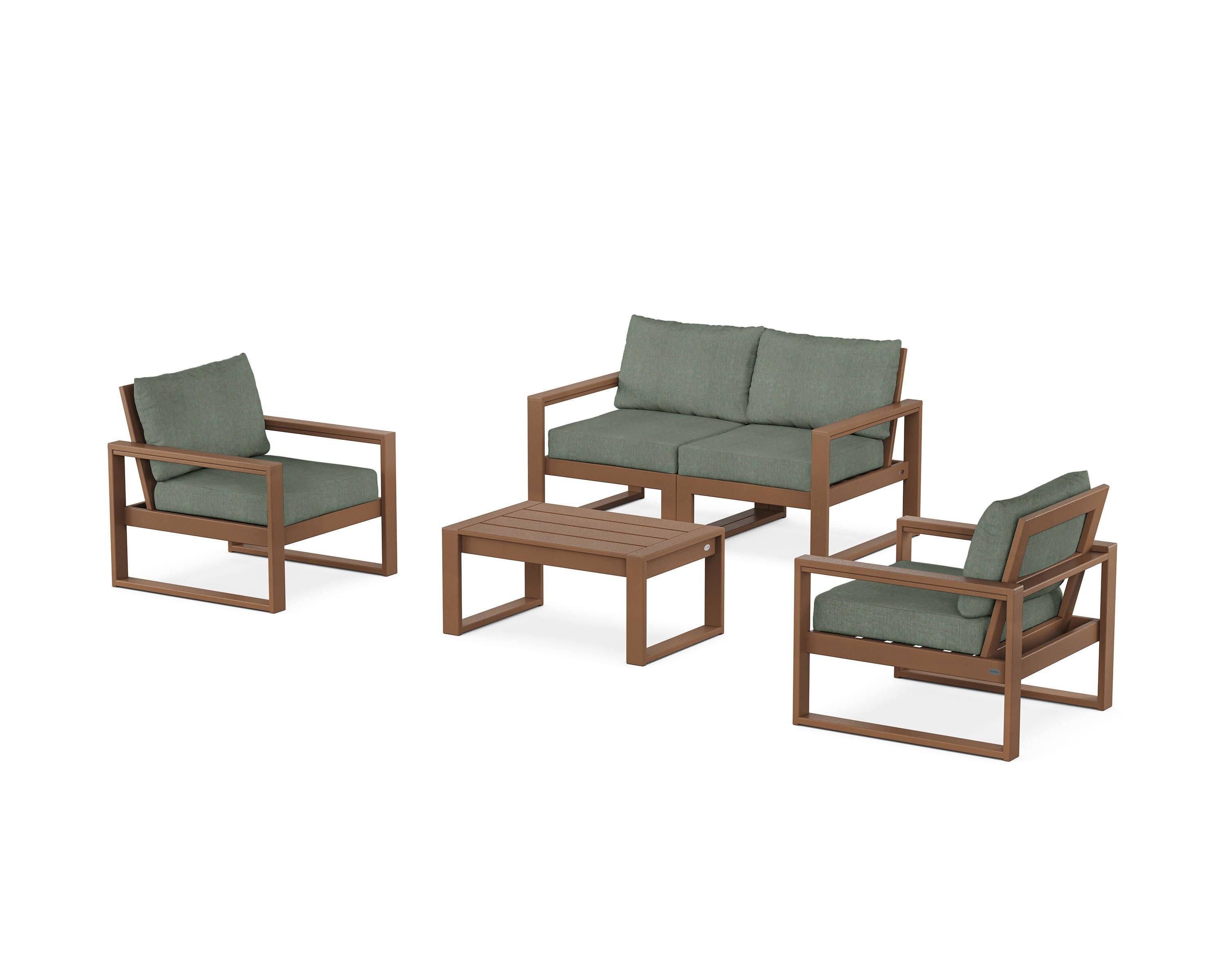 EDGE Sectional 4-Piece Deep Seating Set with Loveseat in Teak / Cast Sage