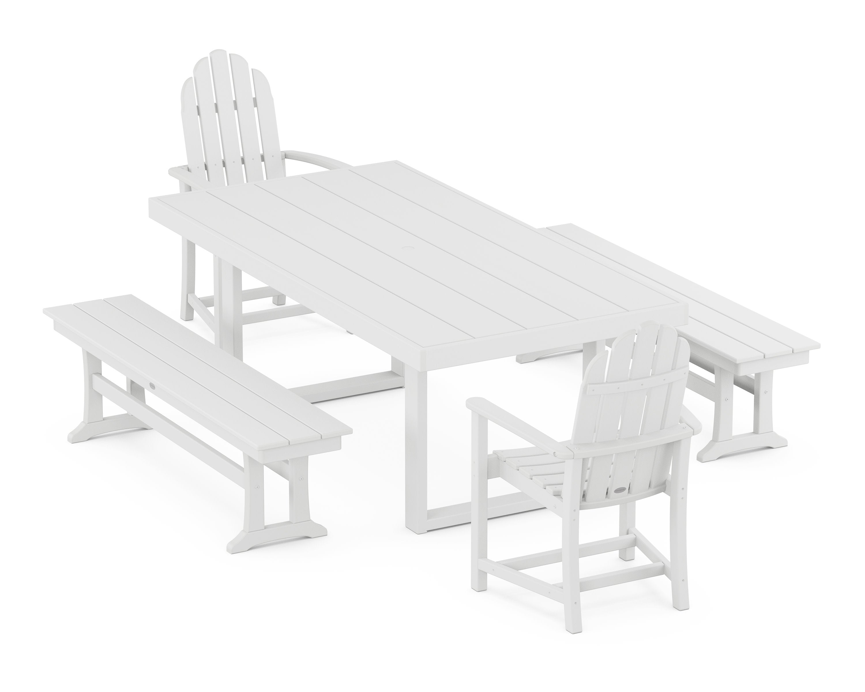 Classic Adirondack 5-Piece Dining Set with Benches in White