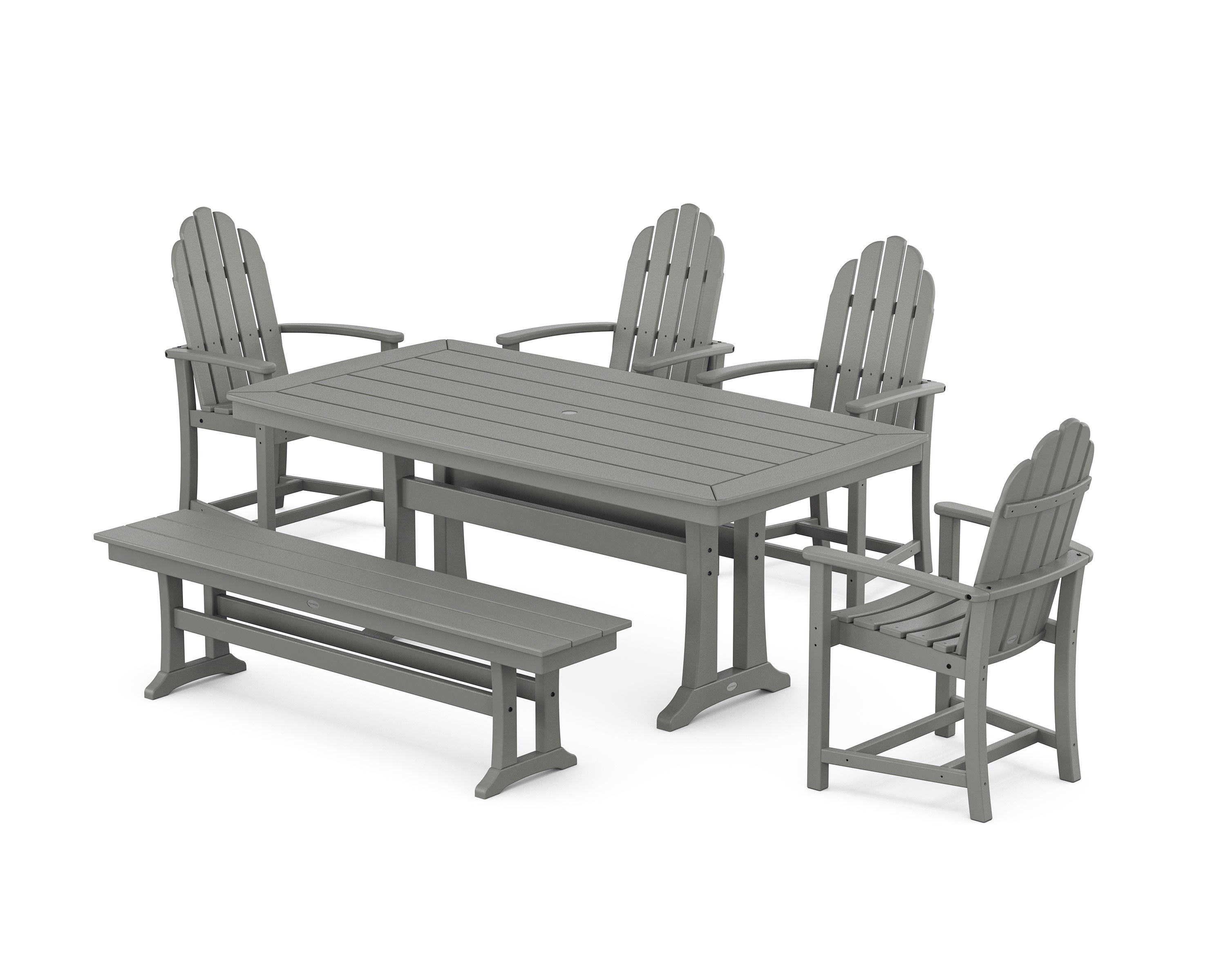 Classic Adirondack 6-Piece Dining Set with Trestle Legs and Bench in Slate Grey