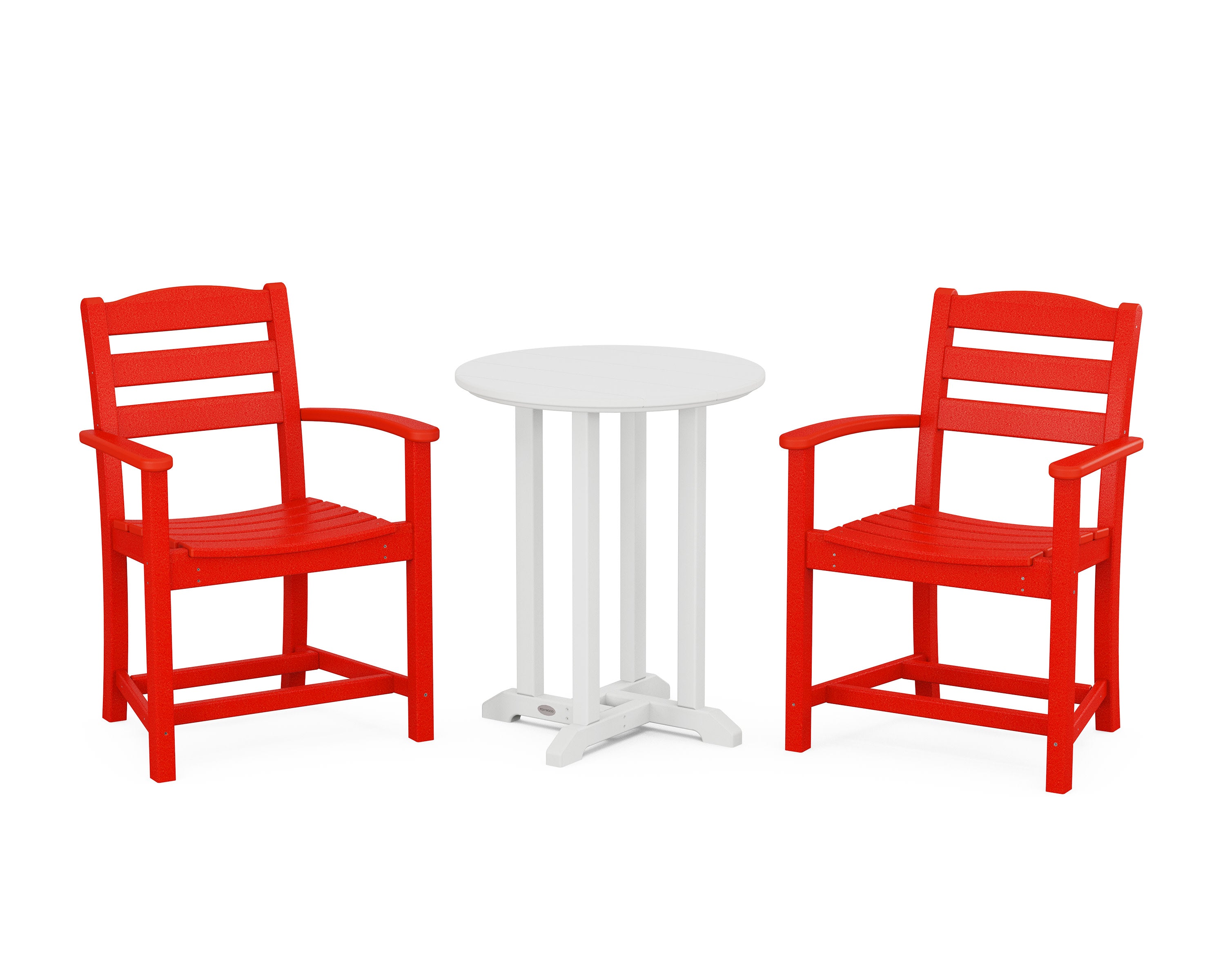 La Casa Caf 3-Piece Round Bistro Dining Set in Sunset Red / White