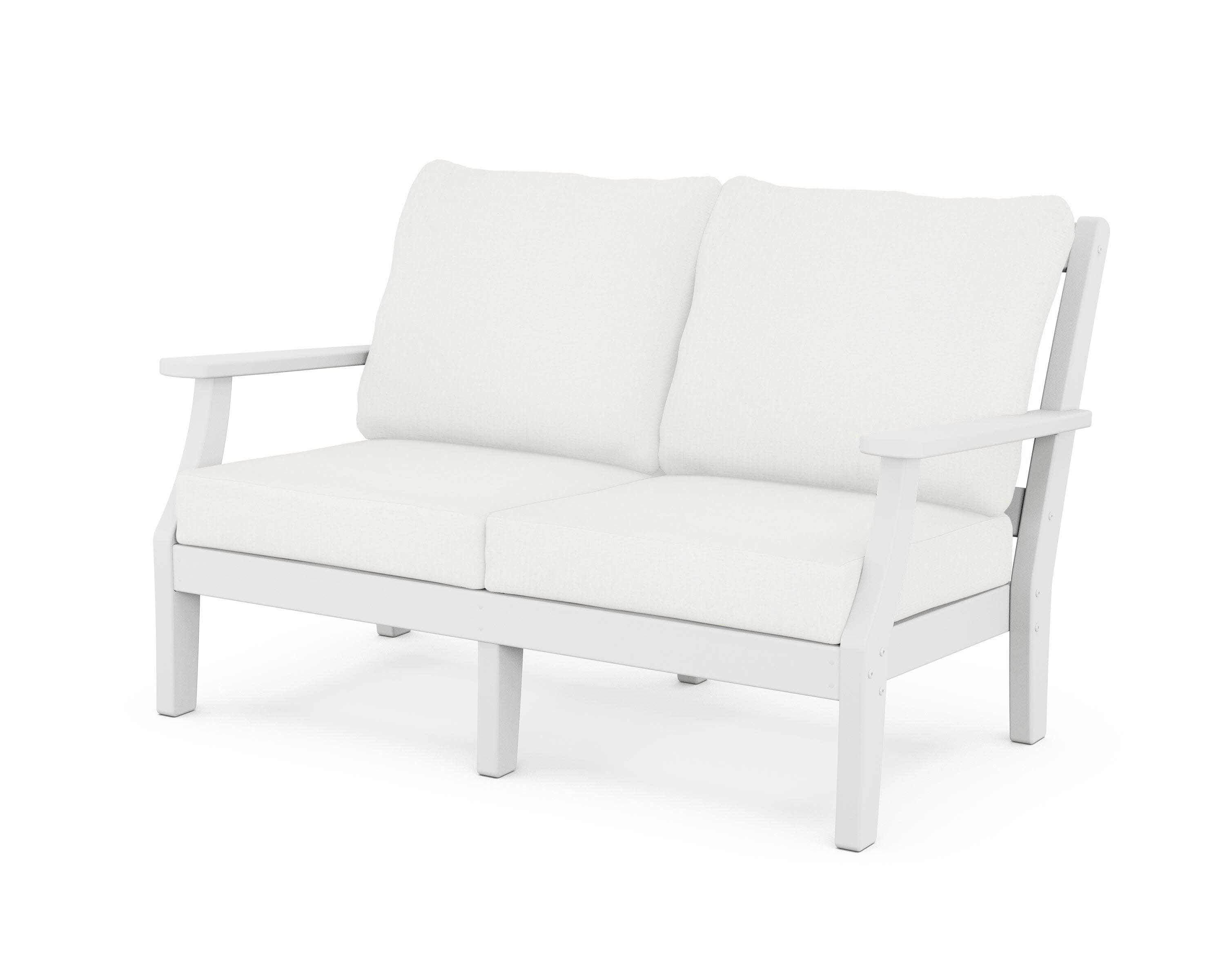 Chinoiserie Deep Seating Loveseat in White / Natural Linen