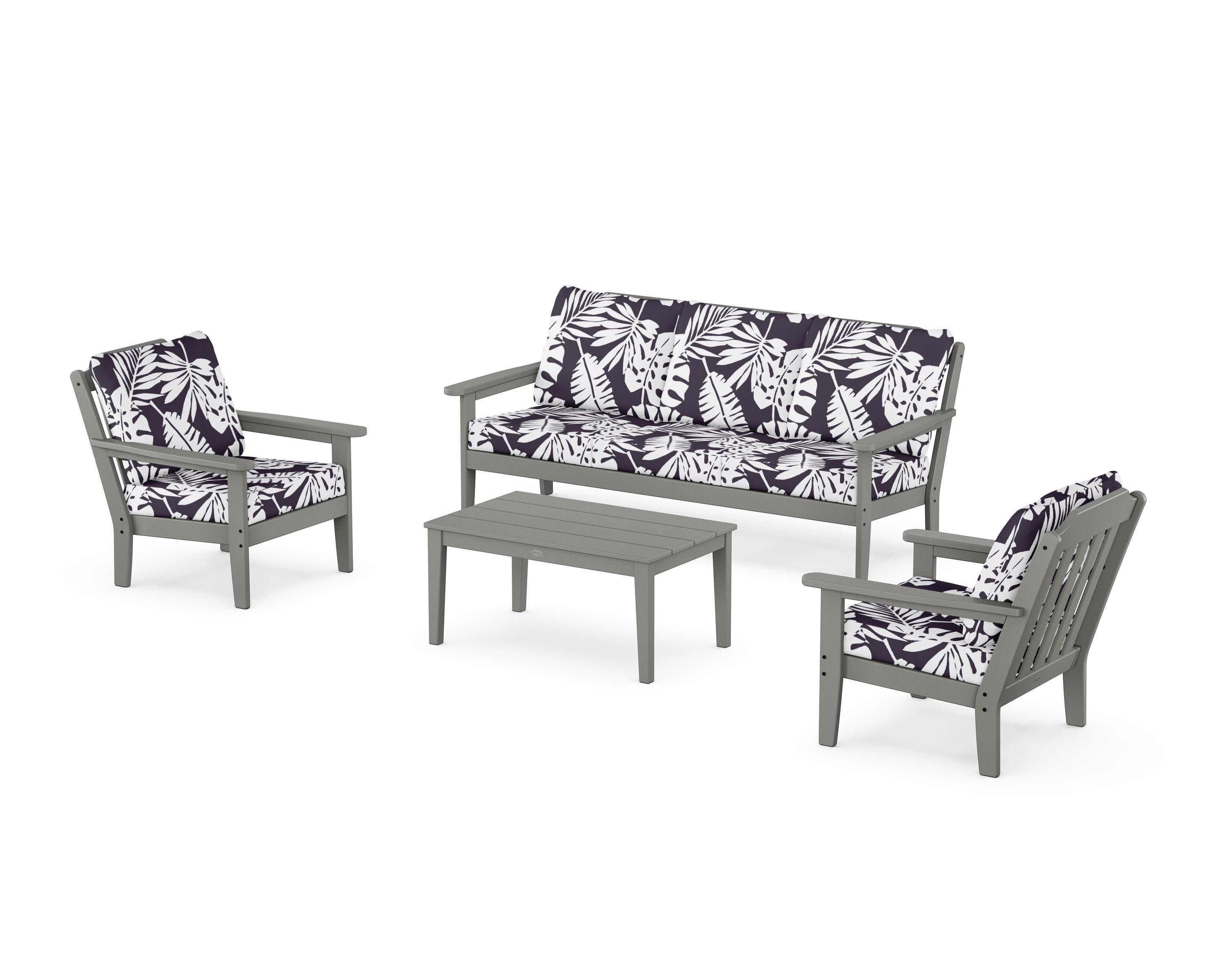 Cottage 4-Piece Deep Seating Set with Sofa in Slate Grey / Leaf Navy