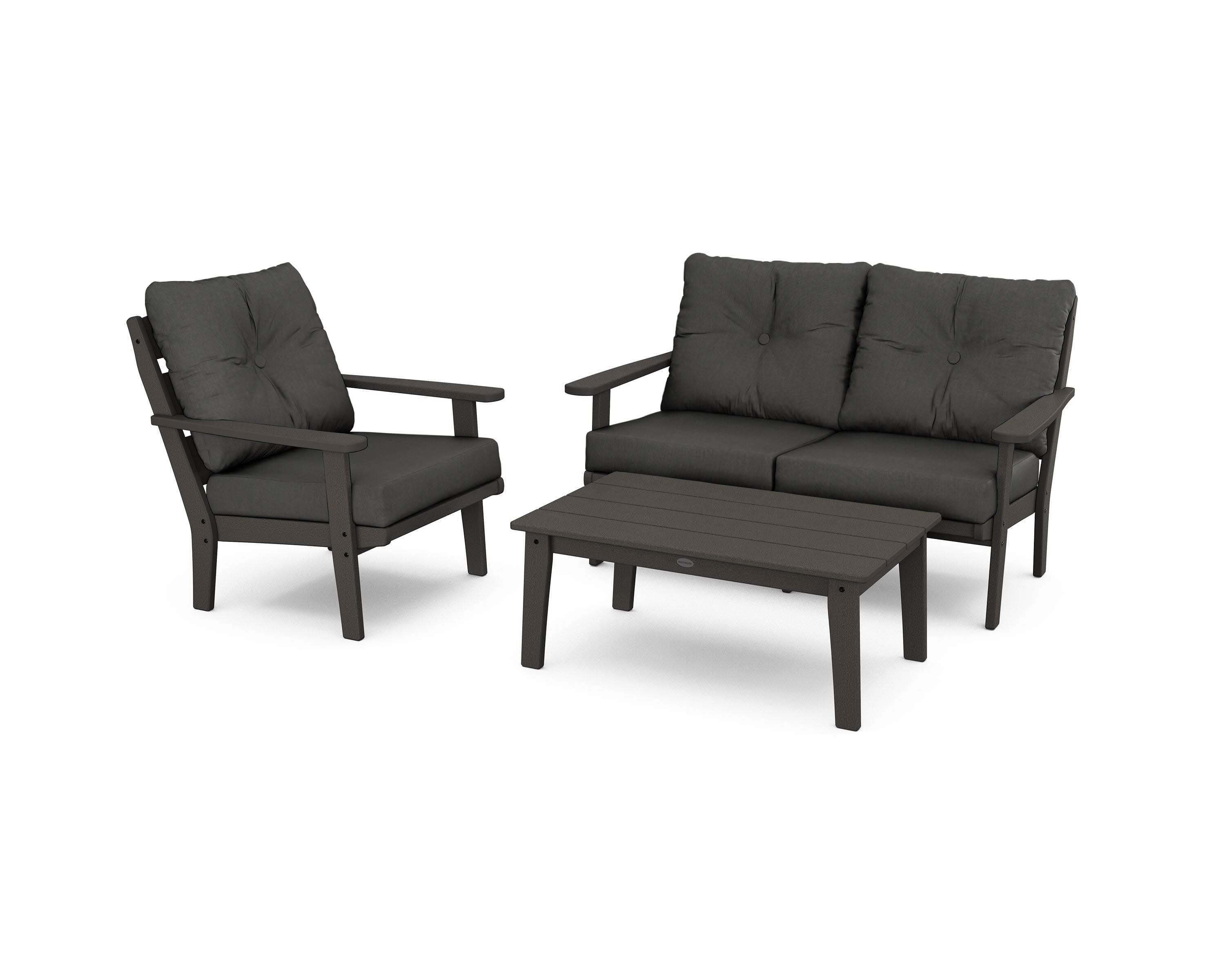 Lakeside 3-Piece Deep Seating Set in Vintage Coffee / Spectrum Carbon