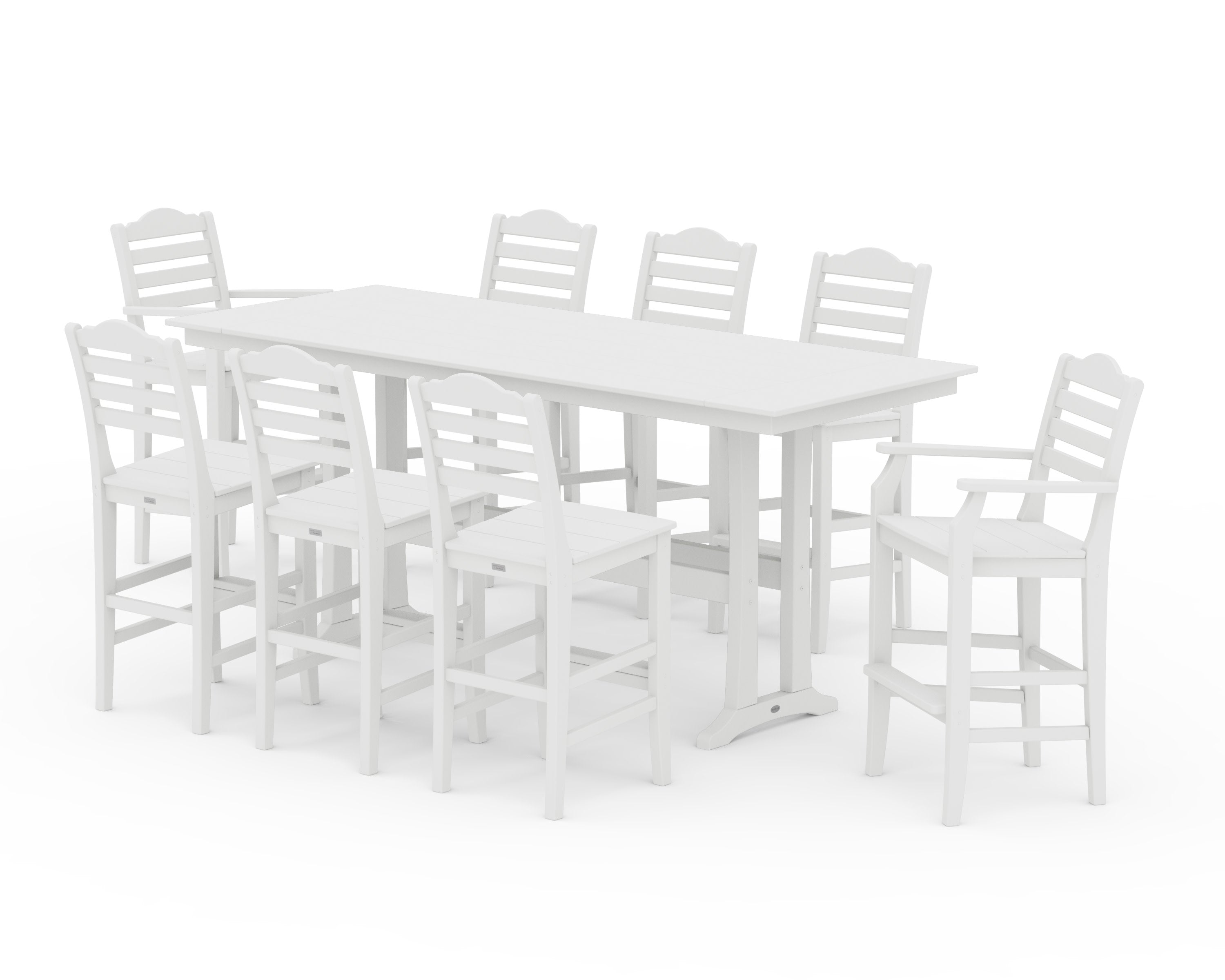 Savannah 9-Piece Farmhouse Bar Set with Trestle Legs in White
